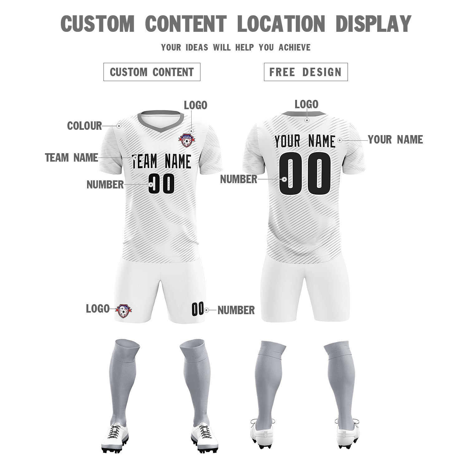 Custom White Gray Training Uniform For Men Soccer Sets Jersey