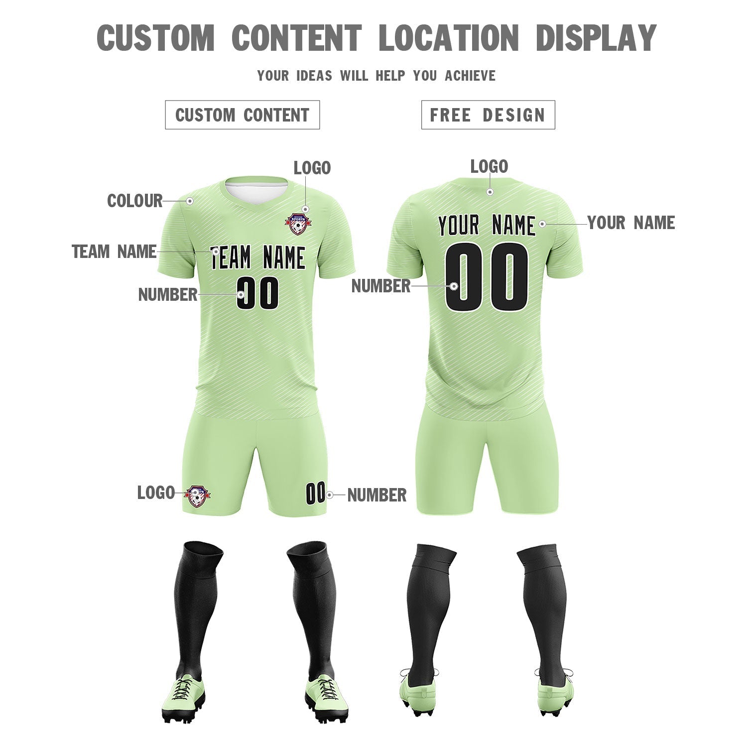 Custom Green White Training Uniform For Men Soccer Sets Jersey