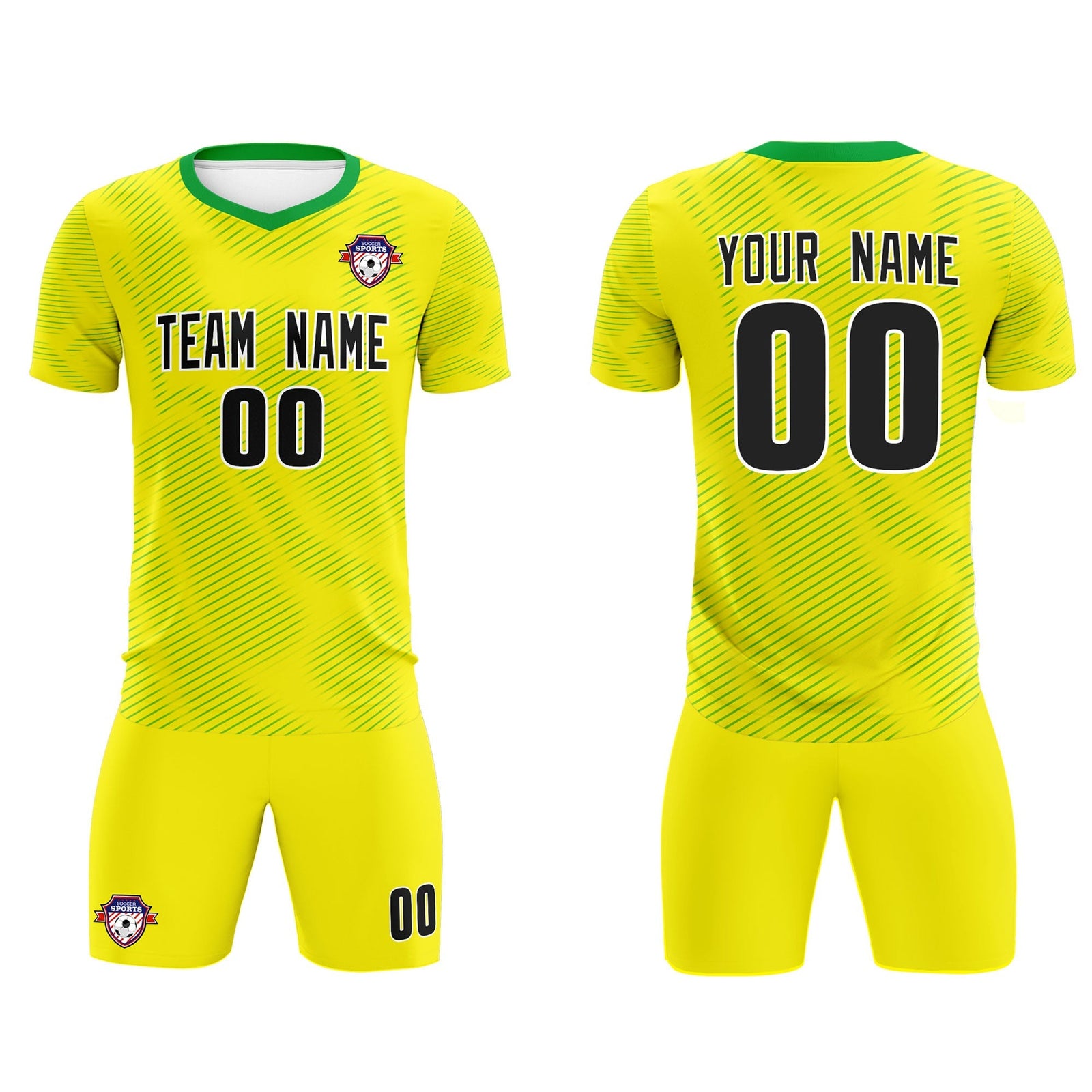 Custom Gold Kelly Green Training Uniform For Men Soccer Sets Jersey