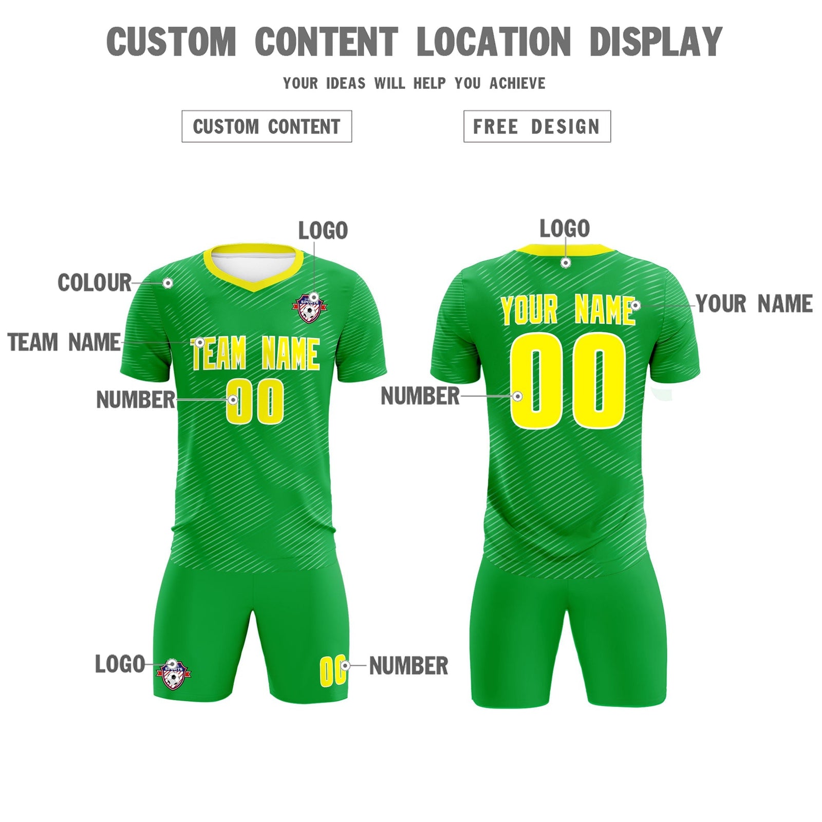 Custom Kelly Green Gold Training Uniform For Men Soccer Sets Jersey
