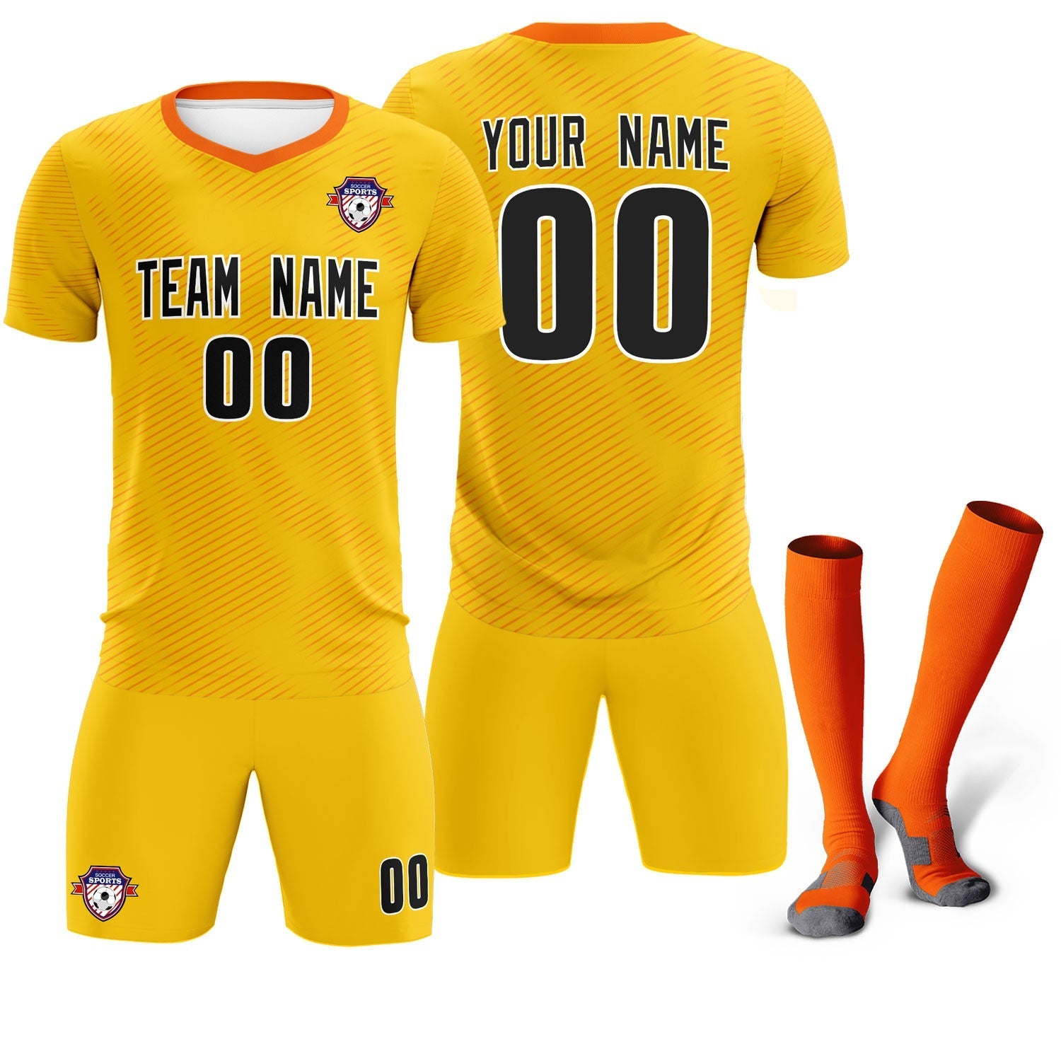 Custom Yellow Orange Training Uniform For Men Soccer Sets Jersey