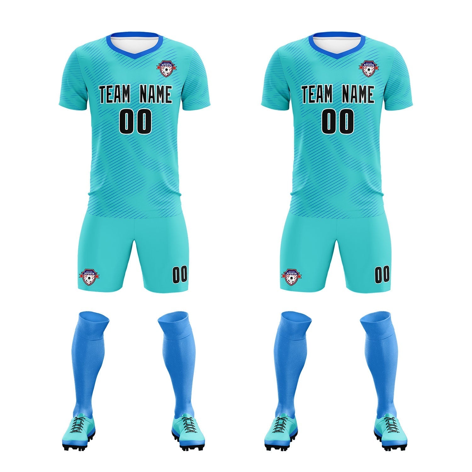 Custom Sky Blue Powder Blue Training Uniform For Men Soccer Sets Jersey