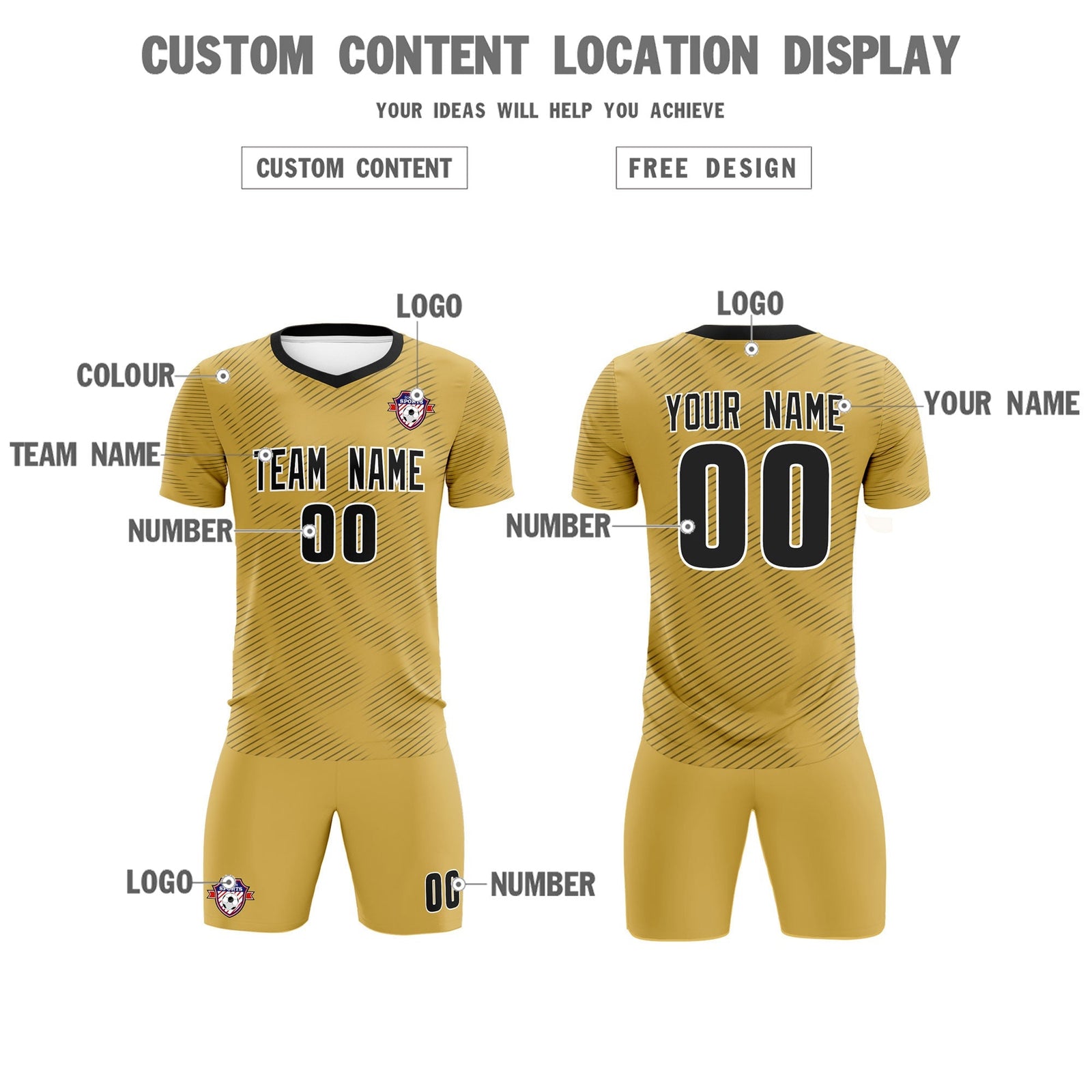 Custom Old Gold Black Training Uniform For Men Soccer Sets Jersey