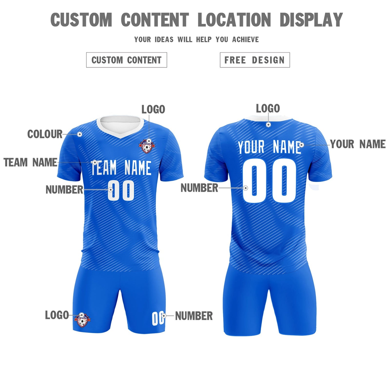 Custom Royal White Training Uniform For Men Soccer Sets Jersey