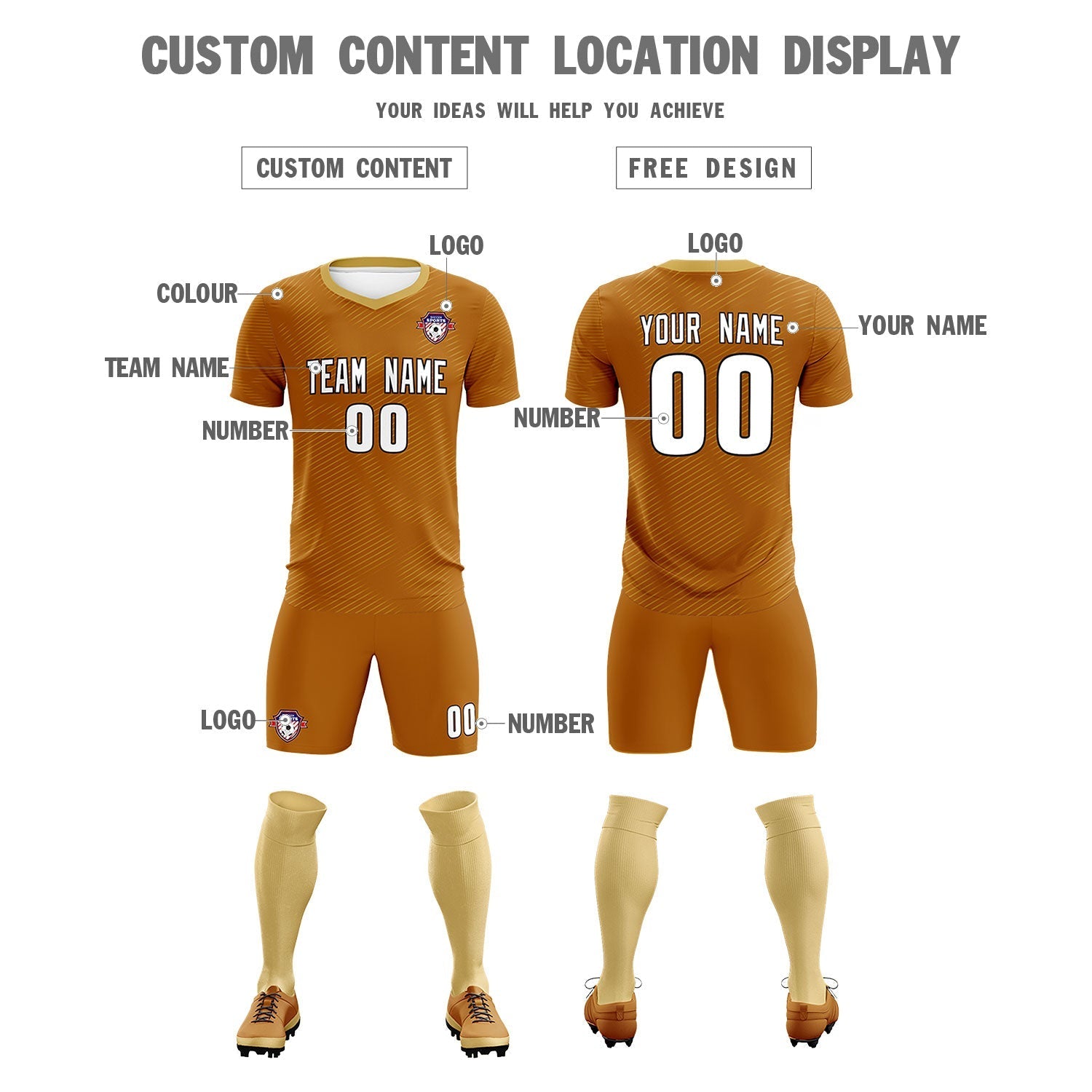 Custom Light Brown Khaki Training Uniform For Men Soccer Sets Jersey