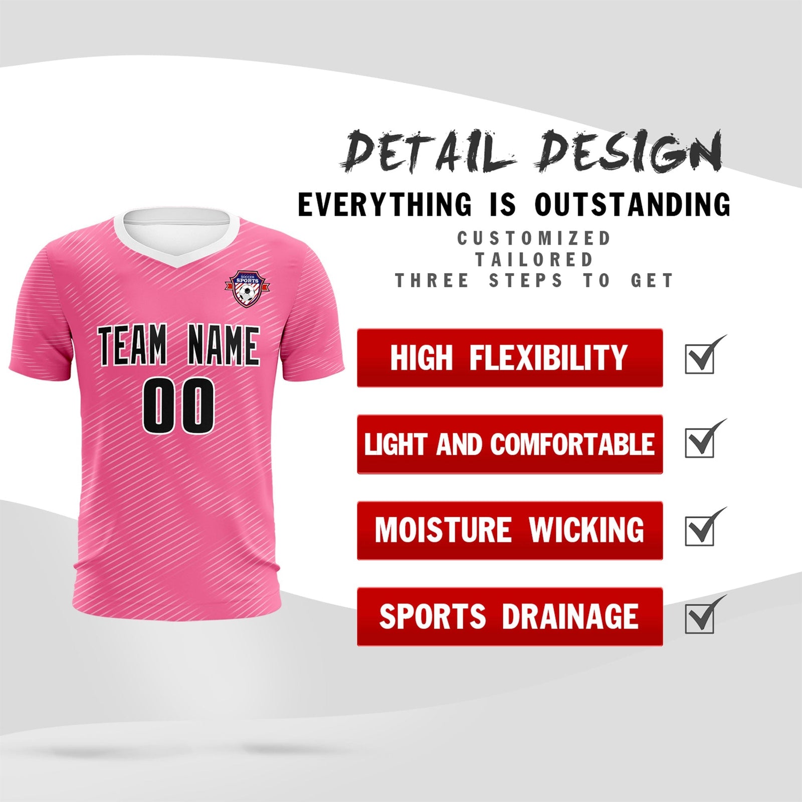Custom Pink White Training Uniform For Men Soccer Sets Jersey