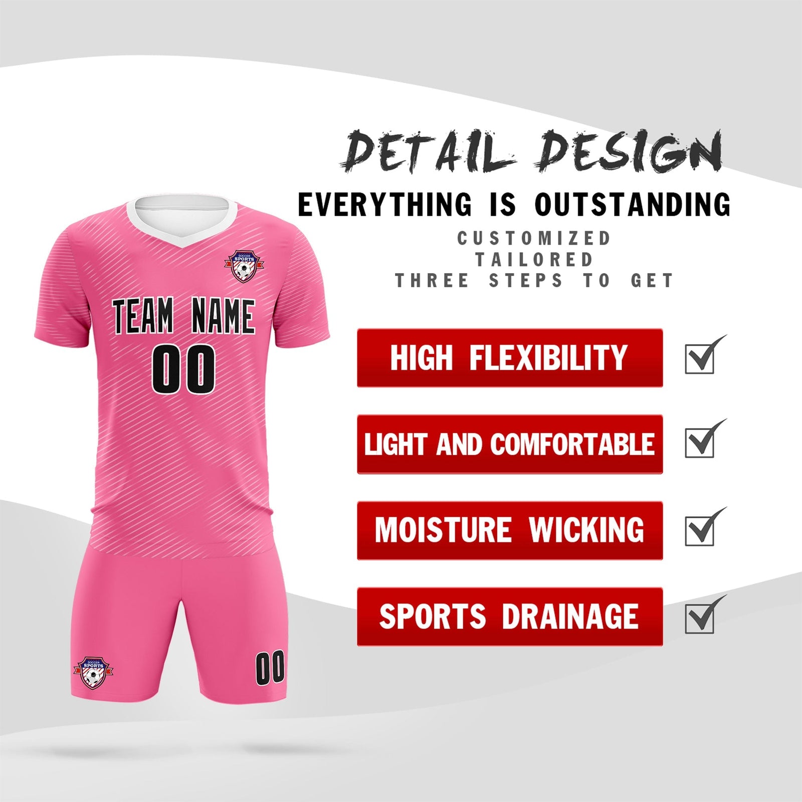 Custom Pink White Training Uniform For Men Soccer Sets Jersey