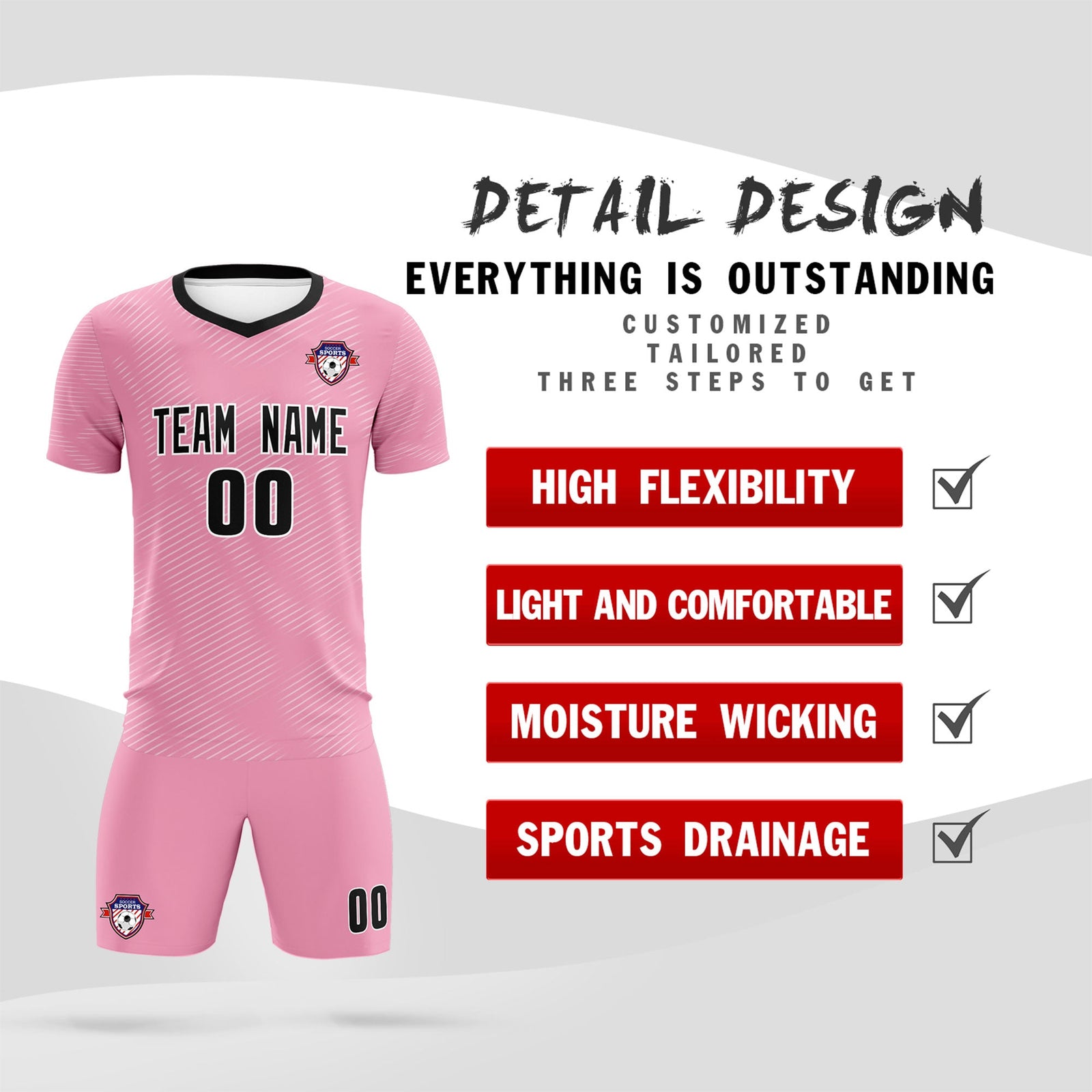 Custom Light Pink White Training Uniform For Men Soccer Sets Jersey