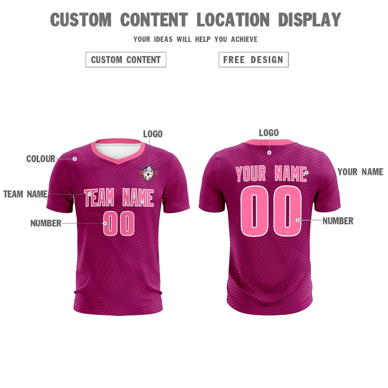 Custom Rose Red Pink Training Uniform For Men Soccer Sets Jersey
