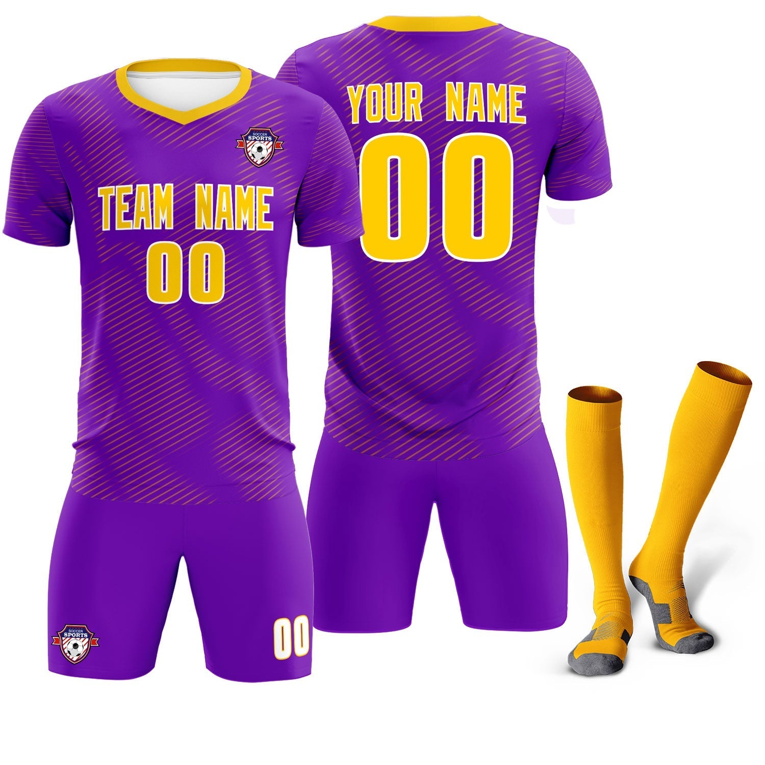 Custom Purple Gold Training Uniform For Men Soccer Sets Jersey