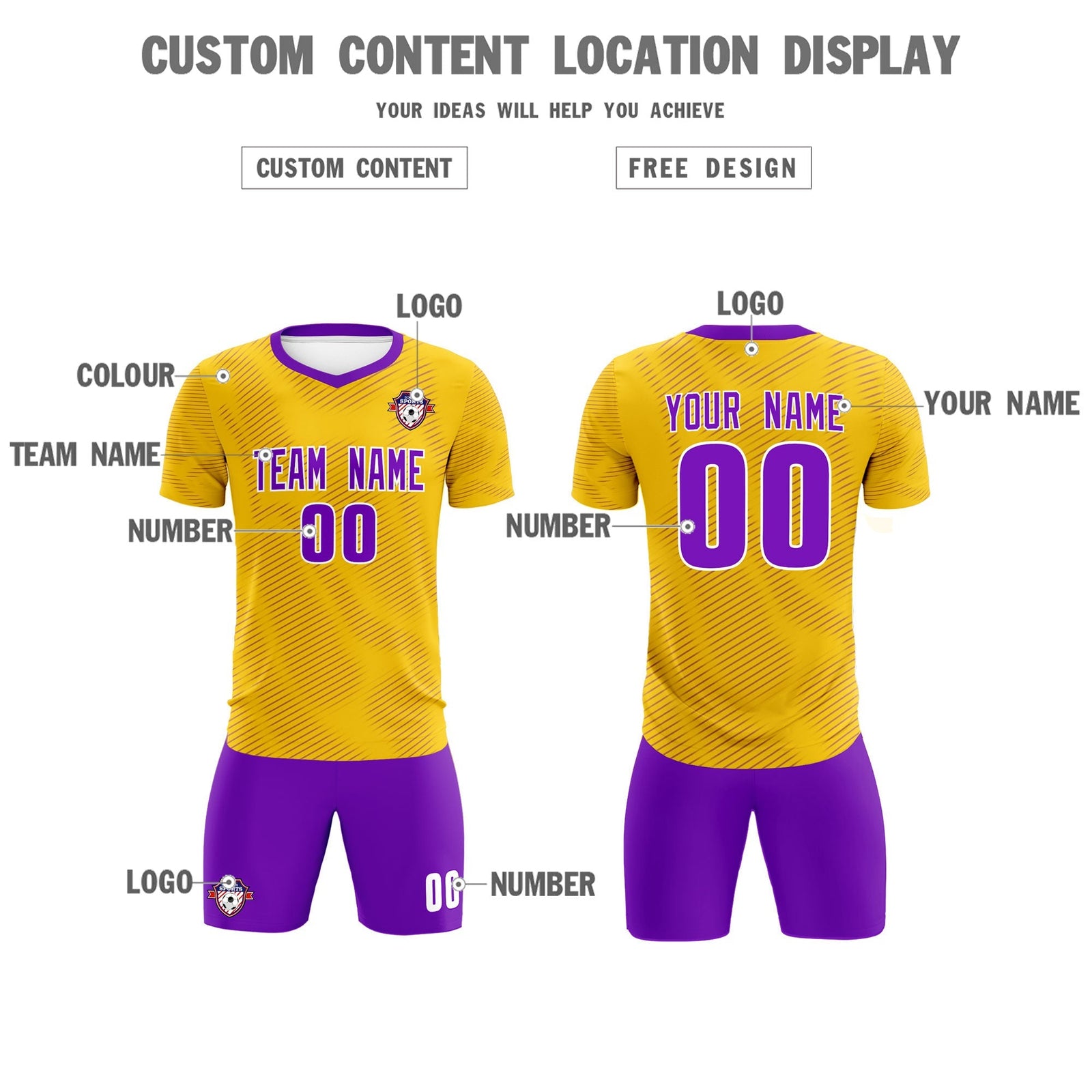 Custom Gold Purple Training Uniform For Men Soccer Sets Jersey