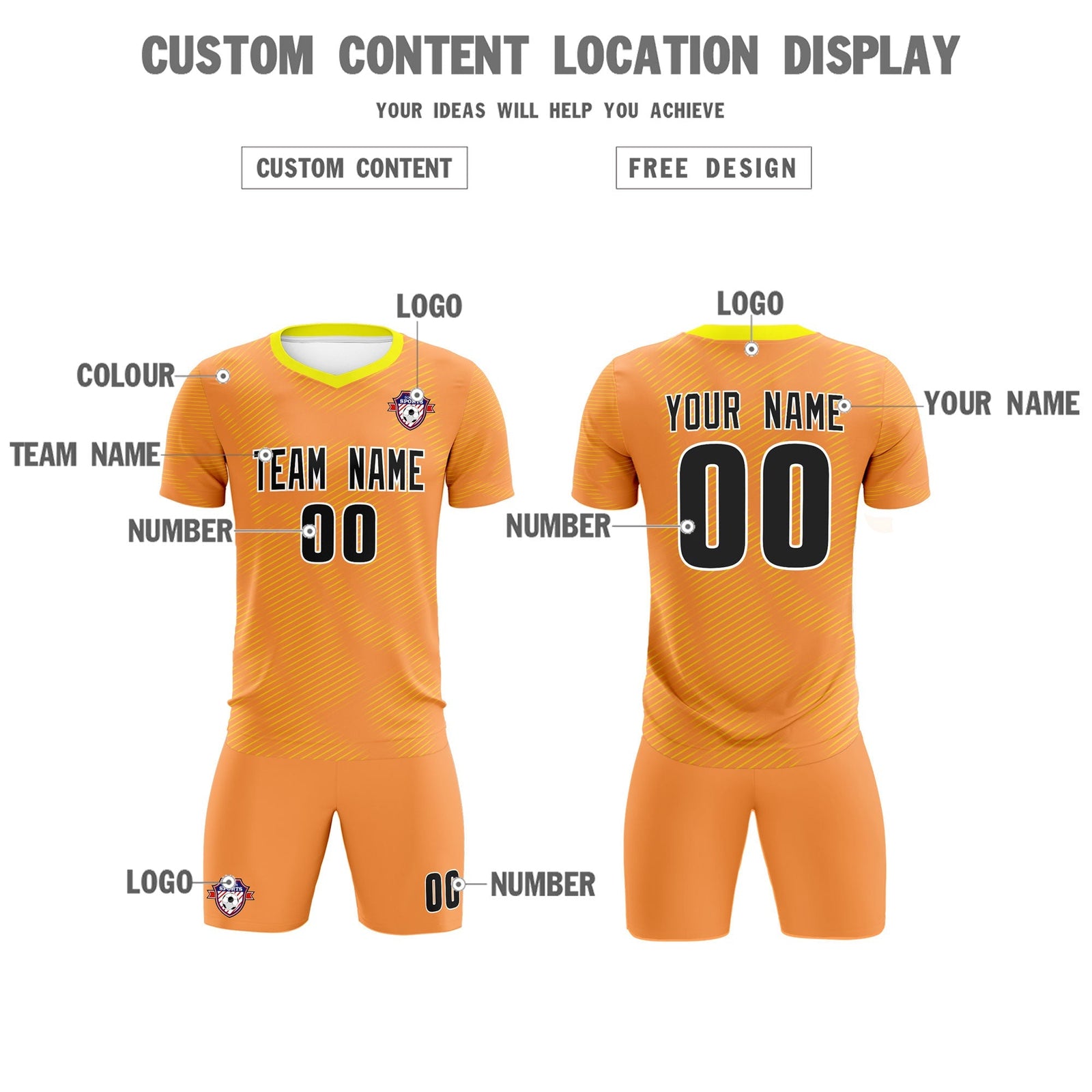 Custom Light Orange Gold Training Uniform For Men Soccer Sets Jersey