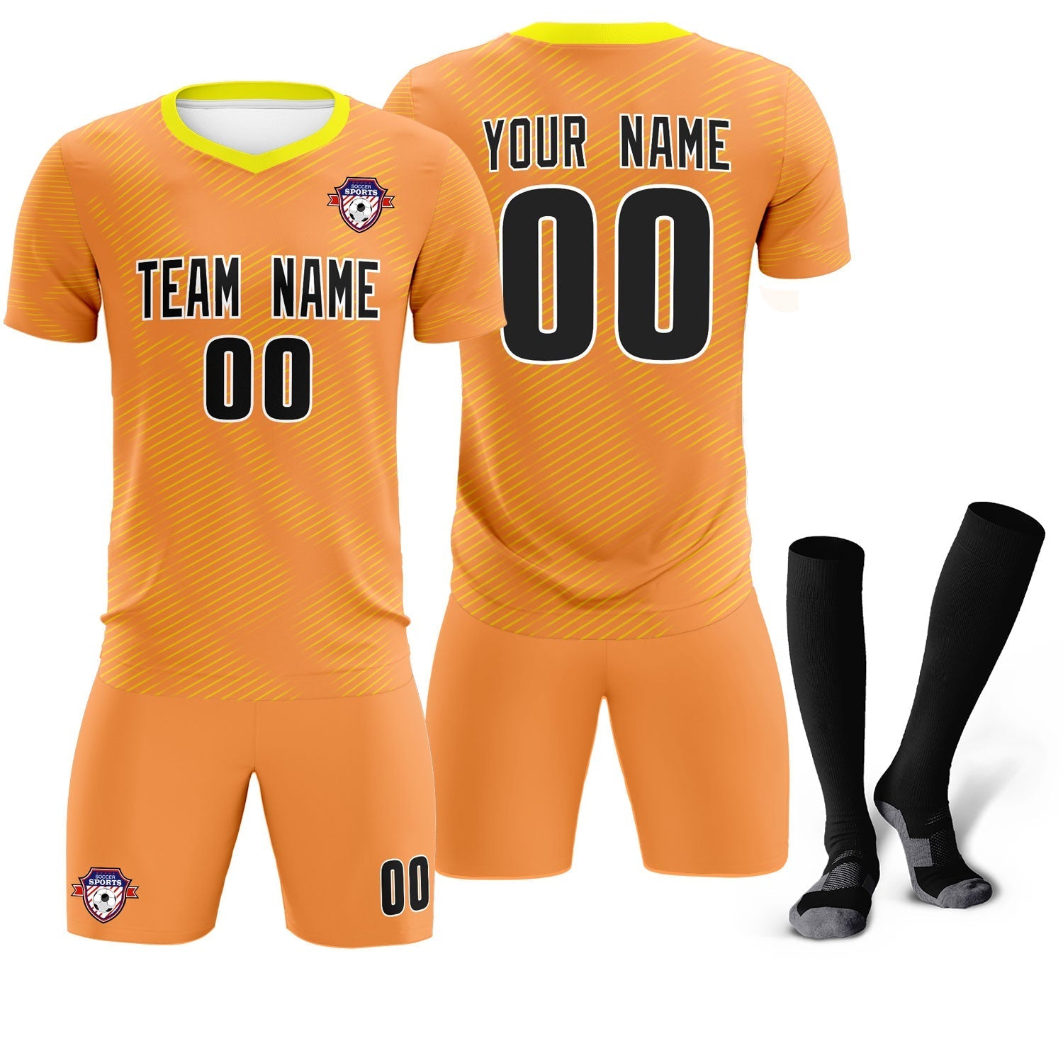 Custom Light Orange Gold Training Uniform For Men Soccer Sets Jersey