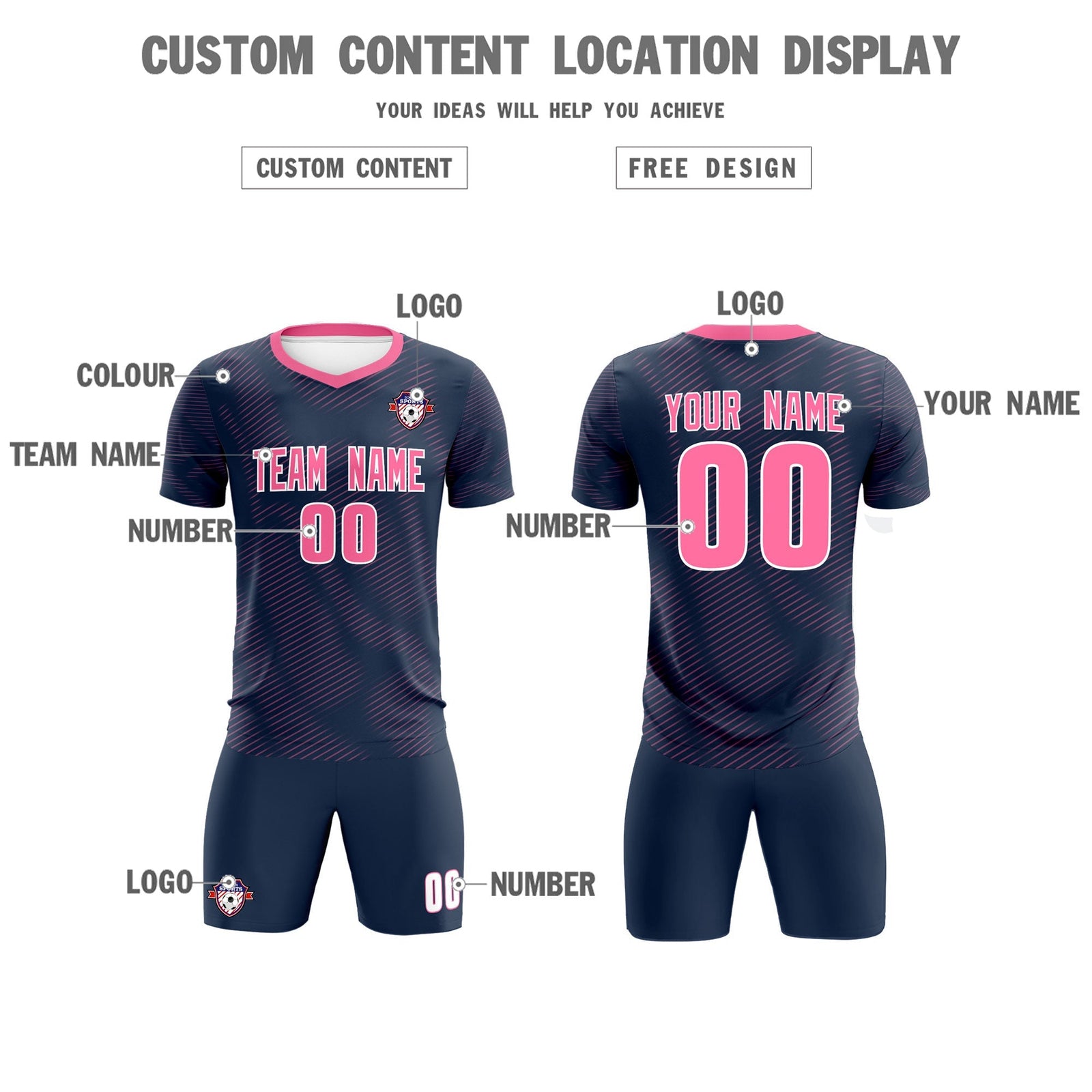Custom Navy Pink Training Uniform For Men Soccer Sets Jersey