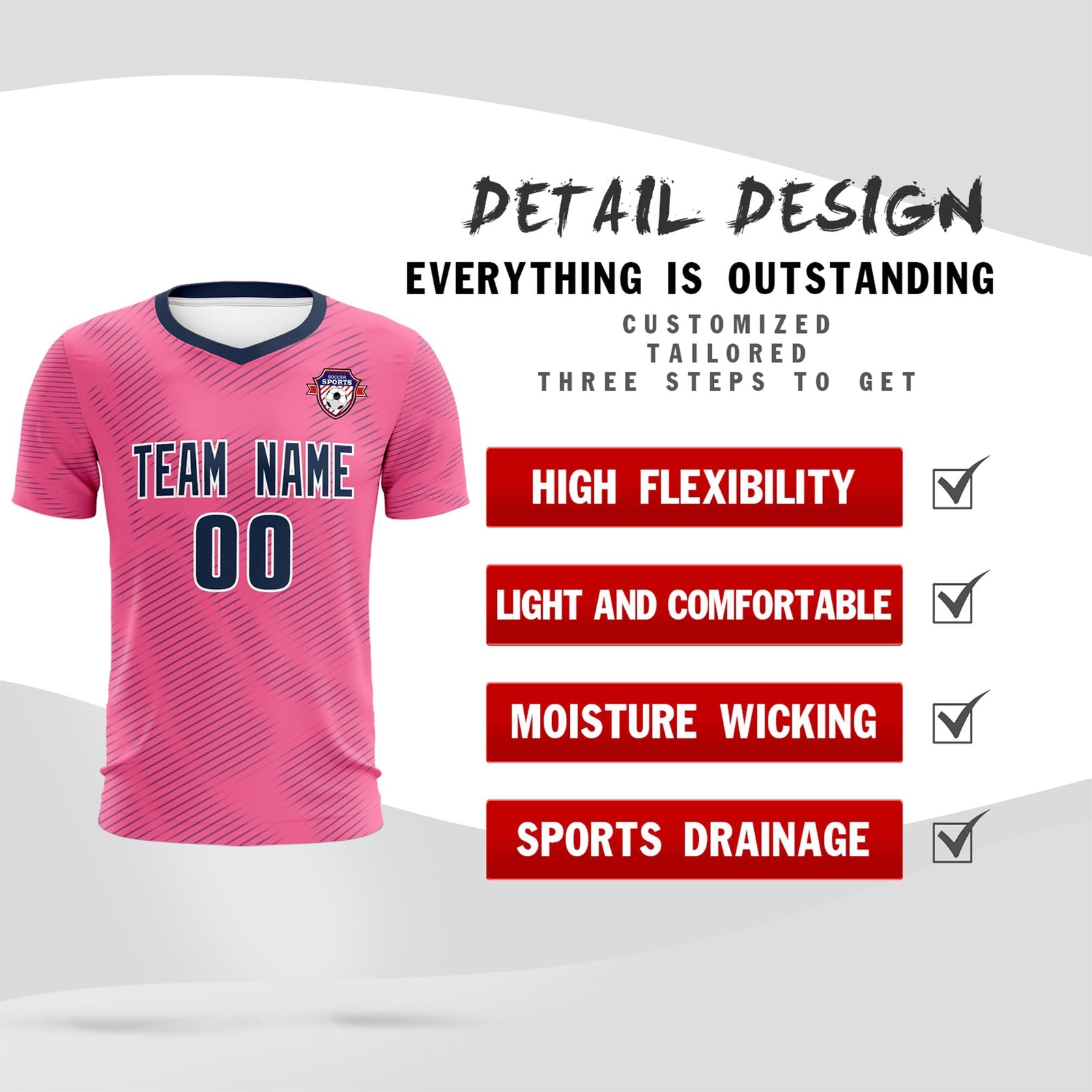 Custom Pink Navy Training Uniform For Men Soccer Sets Jersey