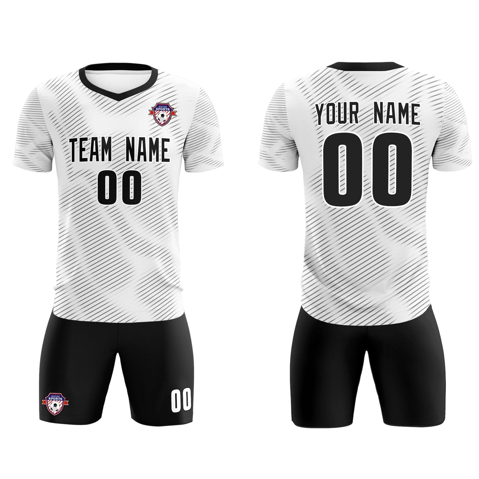 Custom White Black Training Uniform For Men Soccer Sets Jersey