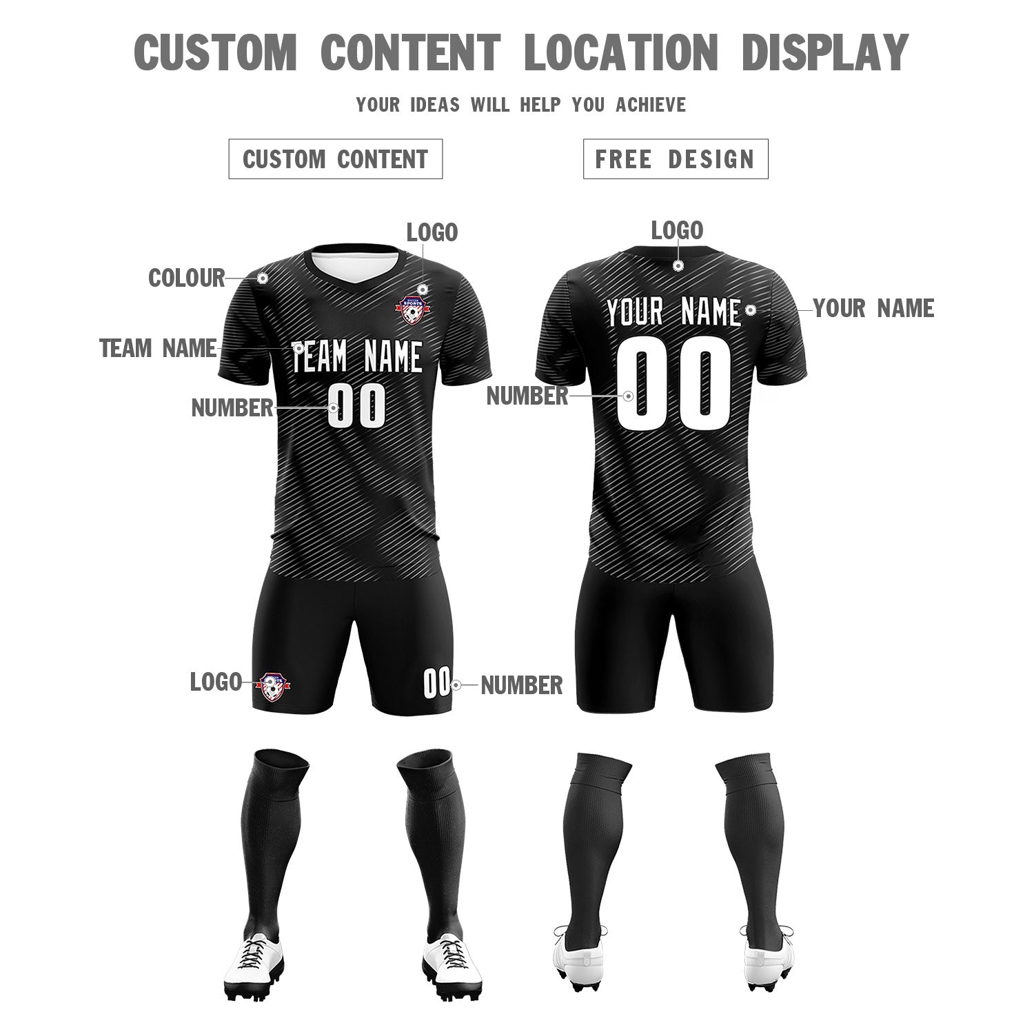 Custom Black White Training Uniform For Men Soccer Sets Jersey