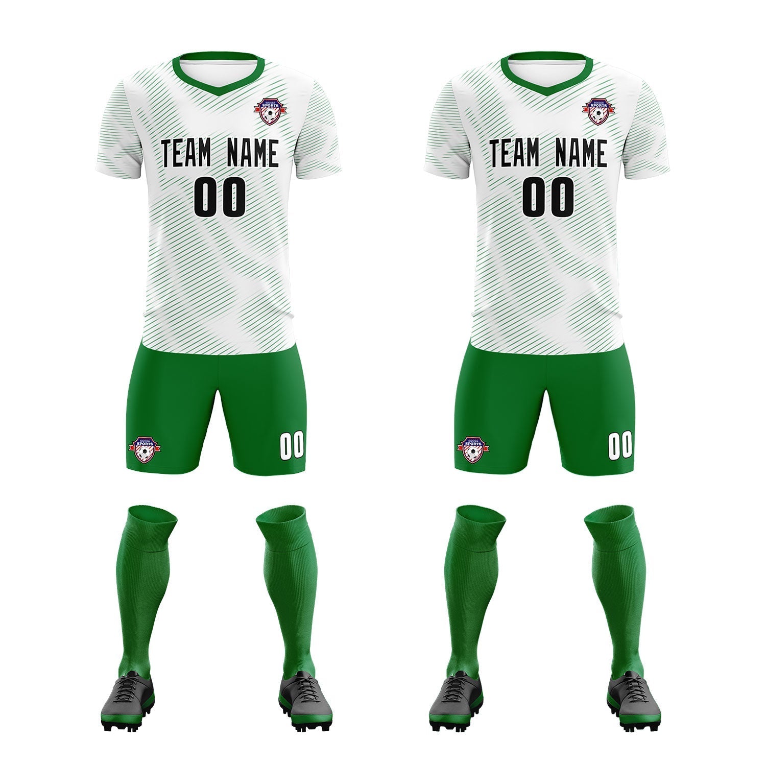 Custom White Kelly Green Training Uniform For Men Soccer Sets Jersey