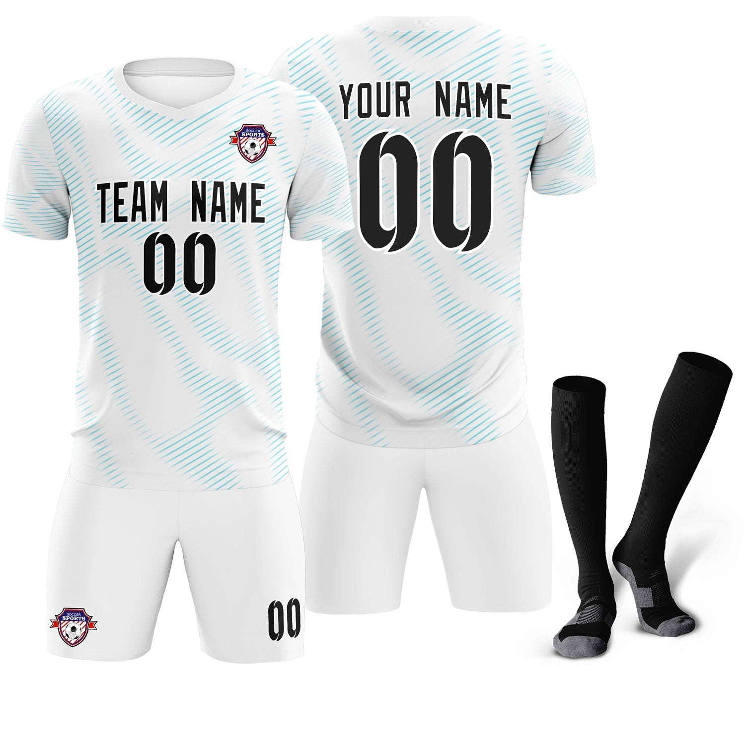 Custom White Sky Blue Training Uniform For Men Soccer Sets Jersey