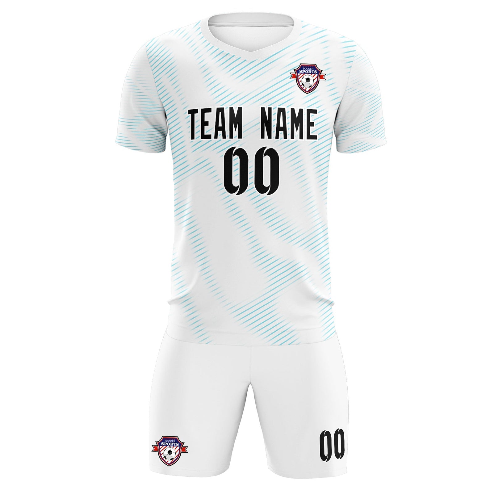 Custom White Sky Blue Training Uniform For Men Soccer Sets Jersey