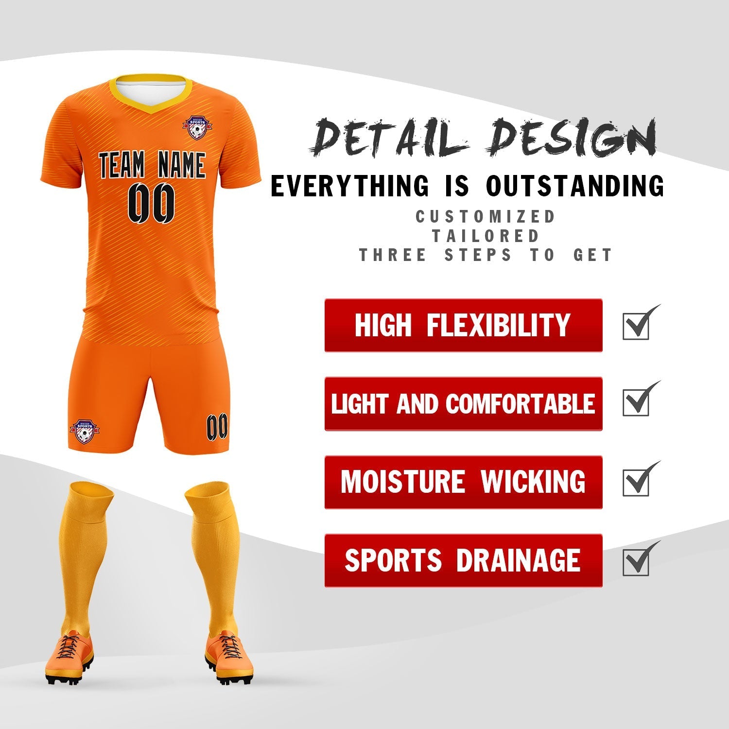Custom Orange Gold Training Uniform For Men Soccer Sets Jersey