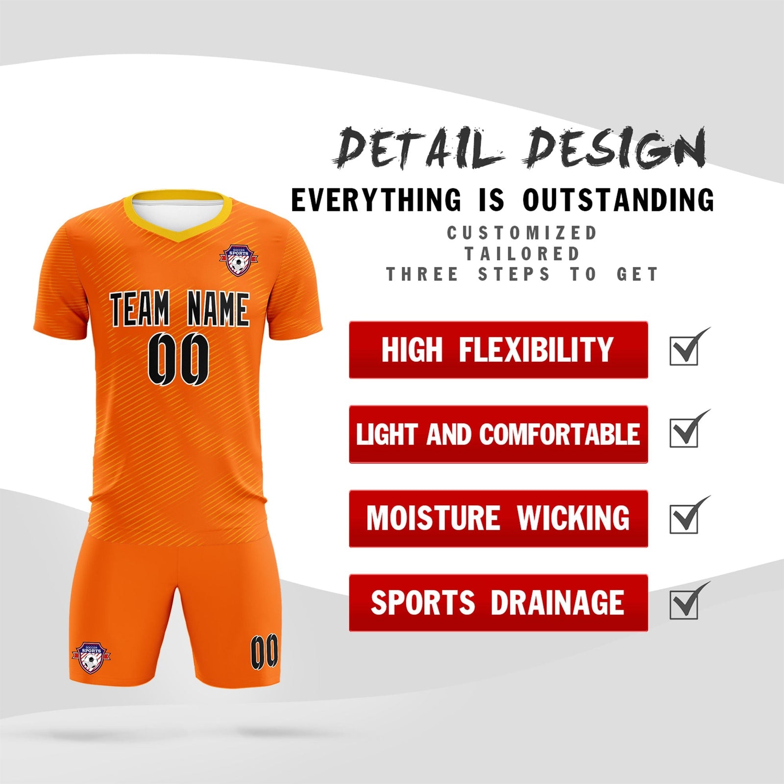 Custom Orange Gold Training Uniform For Men Soccer Sets Jersey