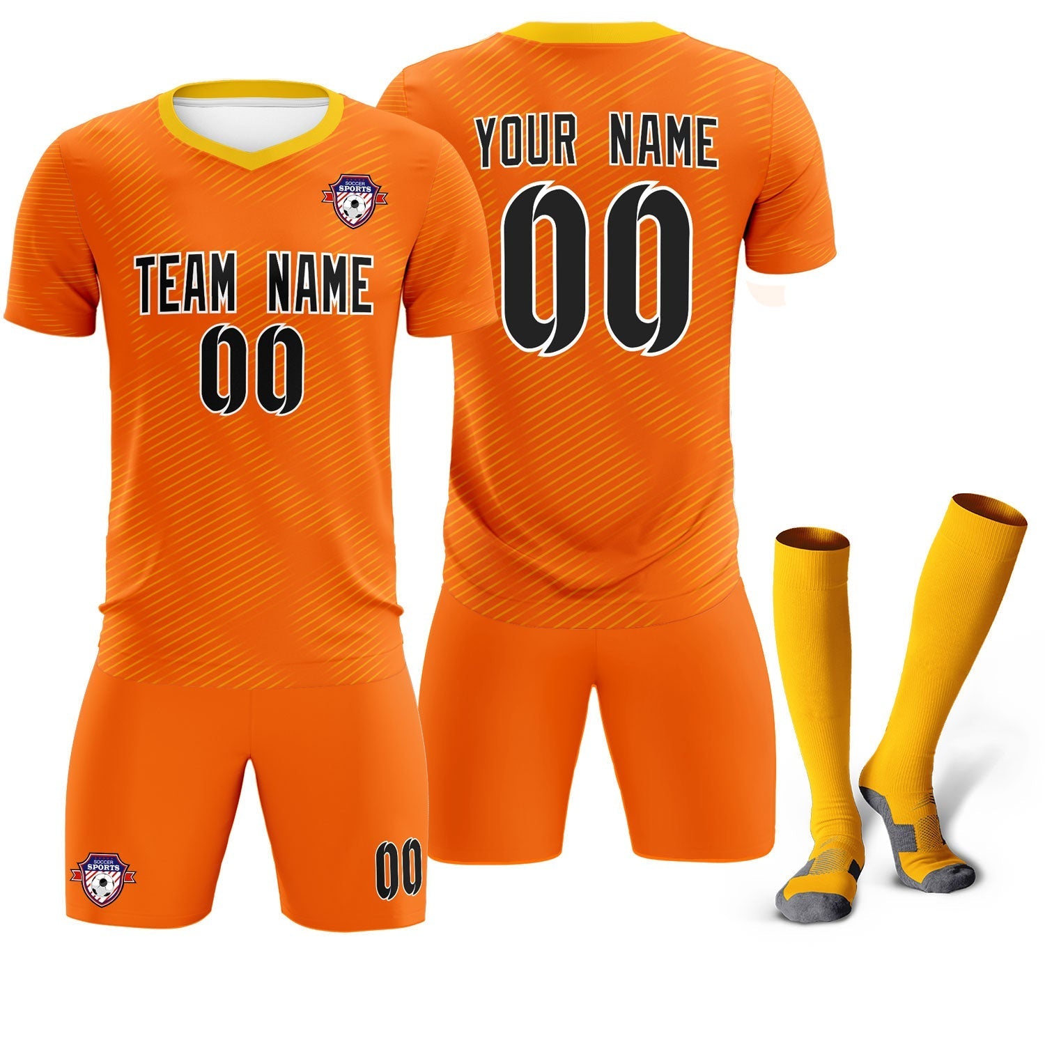 Custom Orange Gold Training Uniform For Men Soccer Sets Jersey