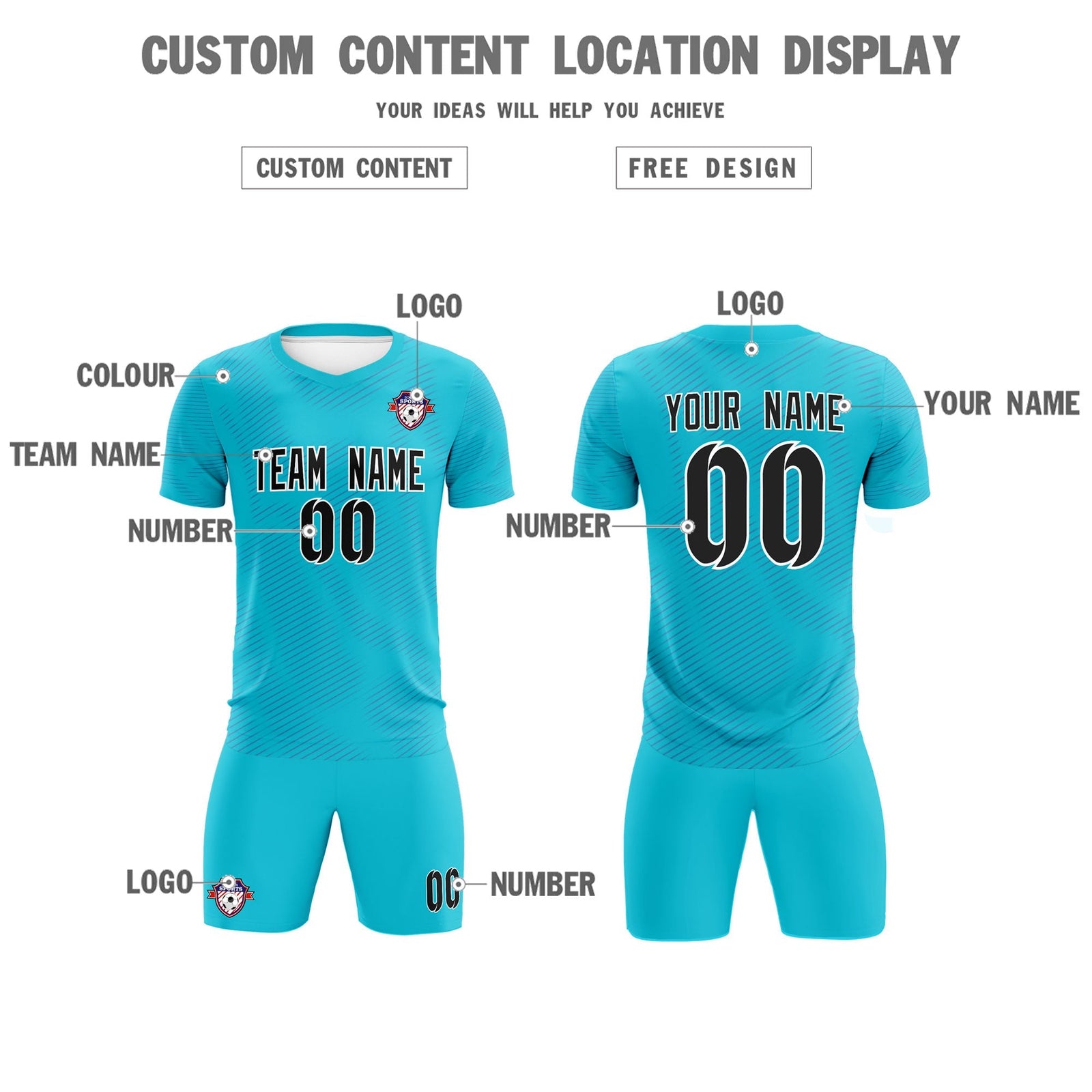 Custom Sky Blue Royal Training Uniform For Men Soccer Sets Jersey
