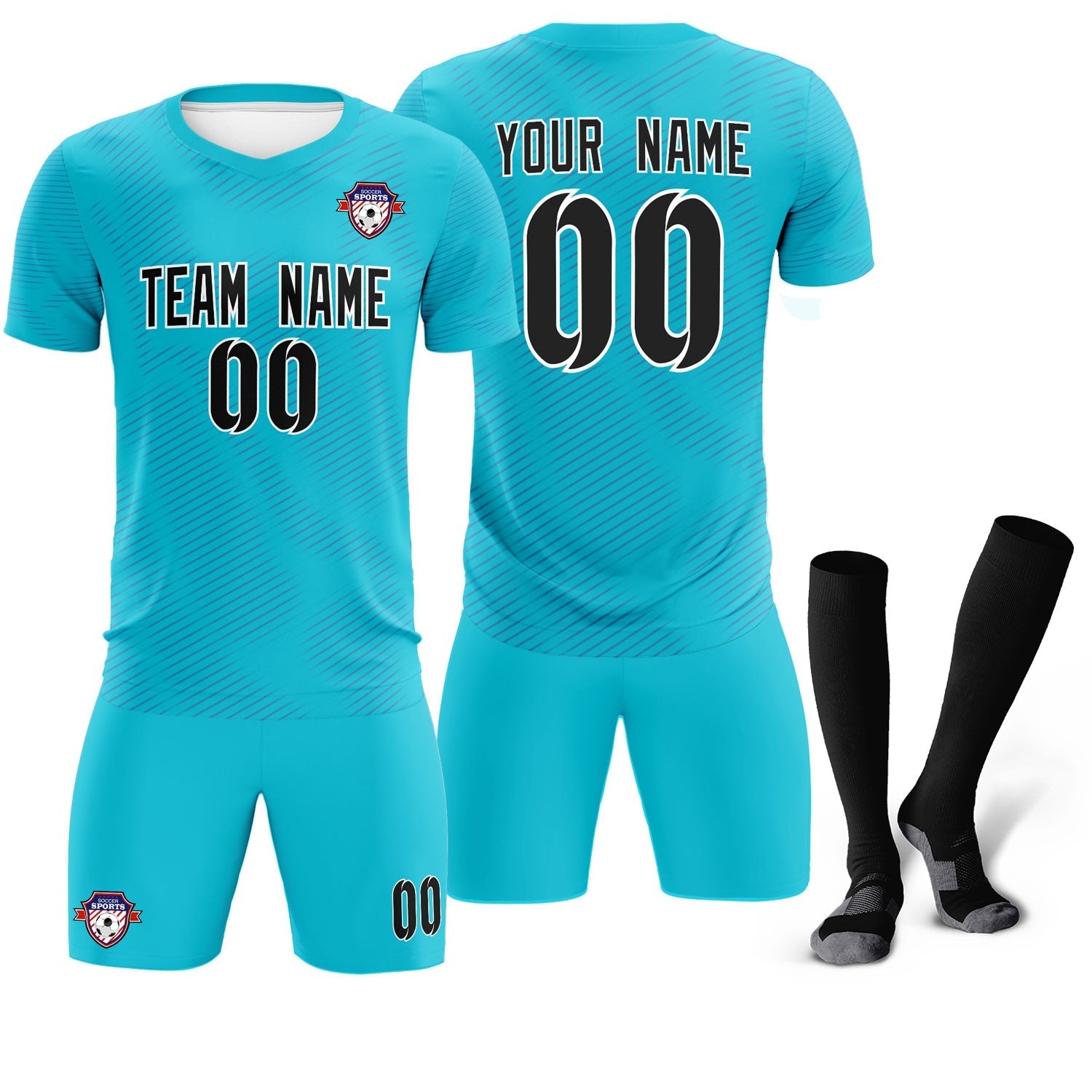 Custom Sky Blue Royal Training Uniform For Men Soccer Sets Jersey