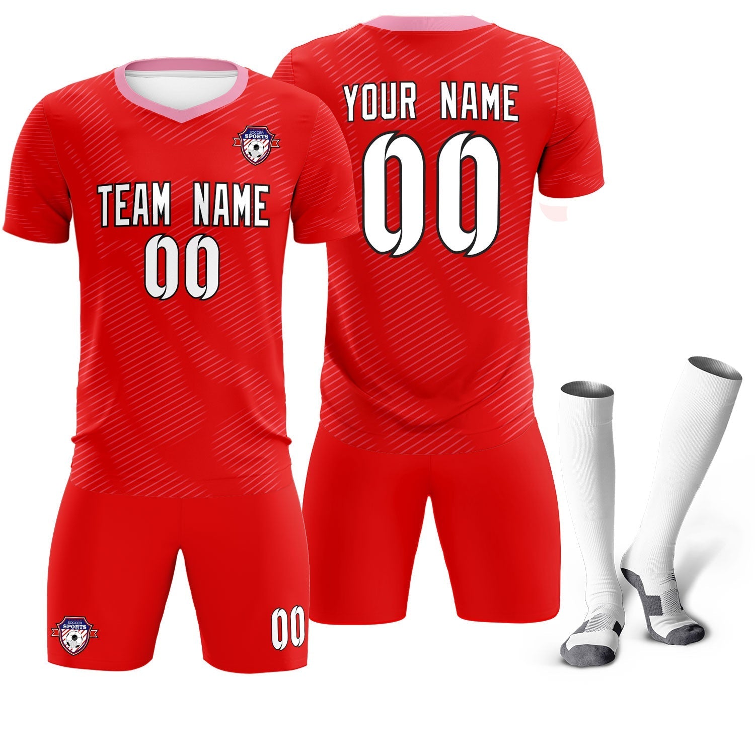 Custom Red Light Pink Training Uniform For Men Soccer Sets Jersey