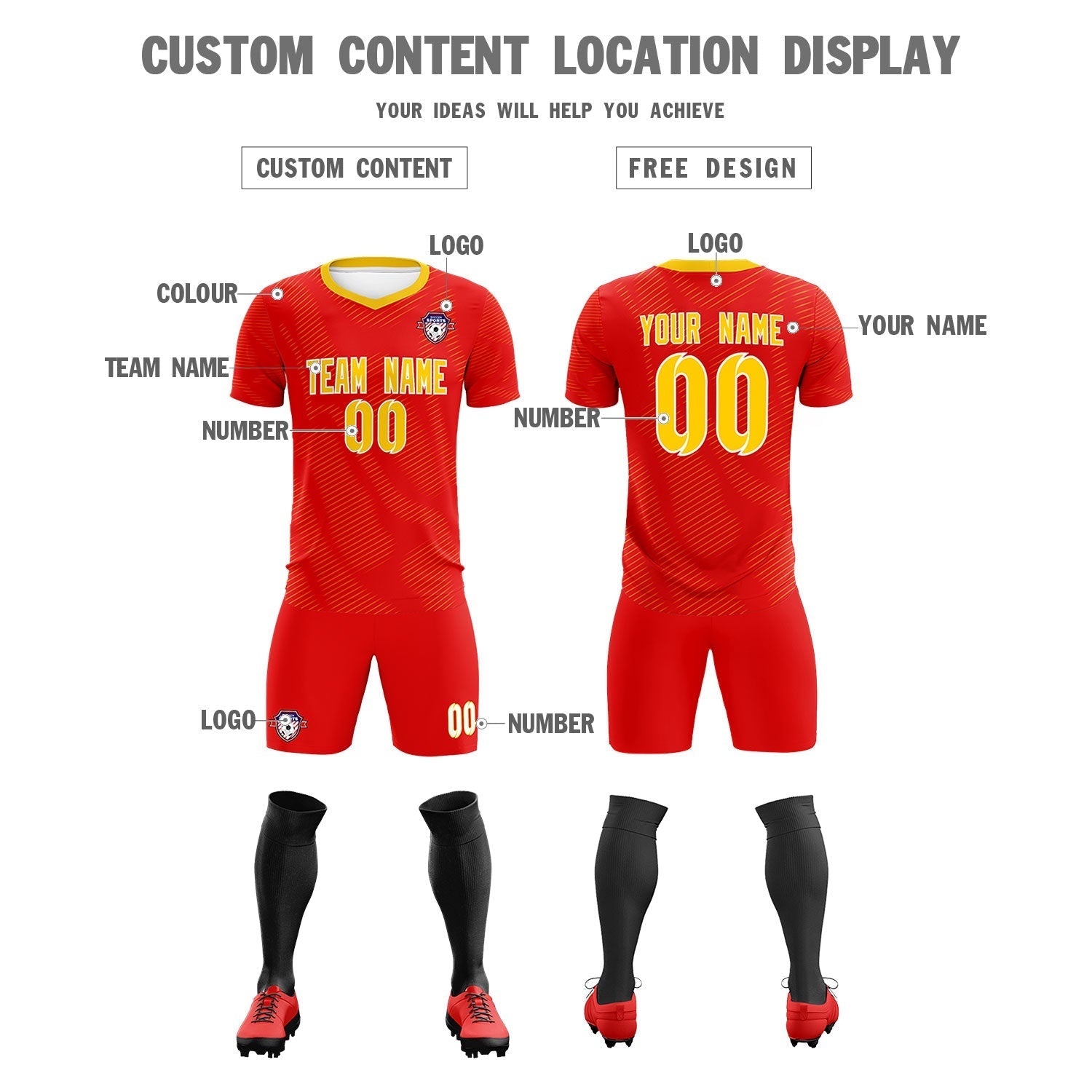 Custom Red Gold Training Uniform For Men Soccer Sets Jersey