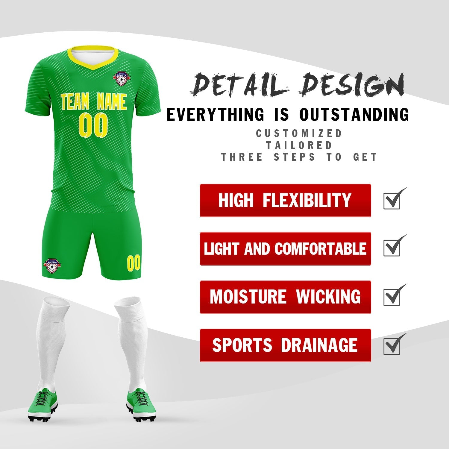 Custom Kelly Green Gold Training Uniform For Men Soccer Sets Jersey