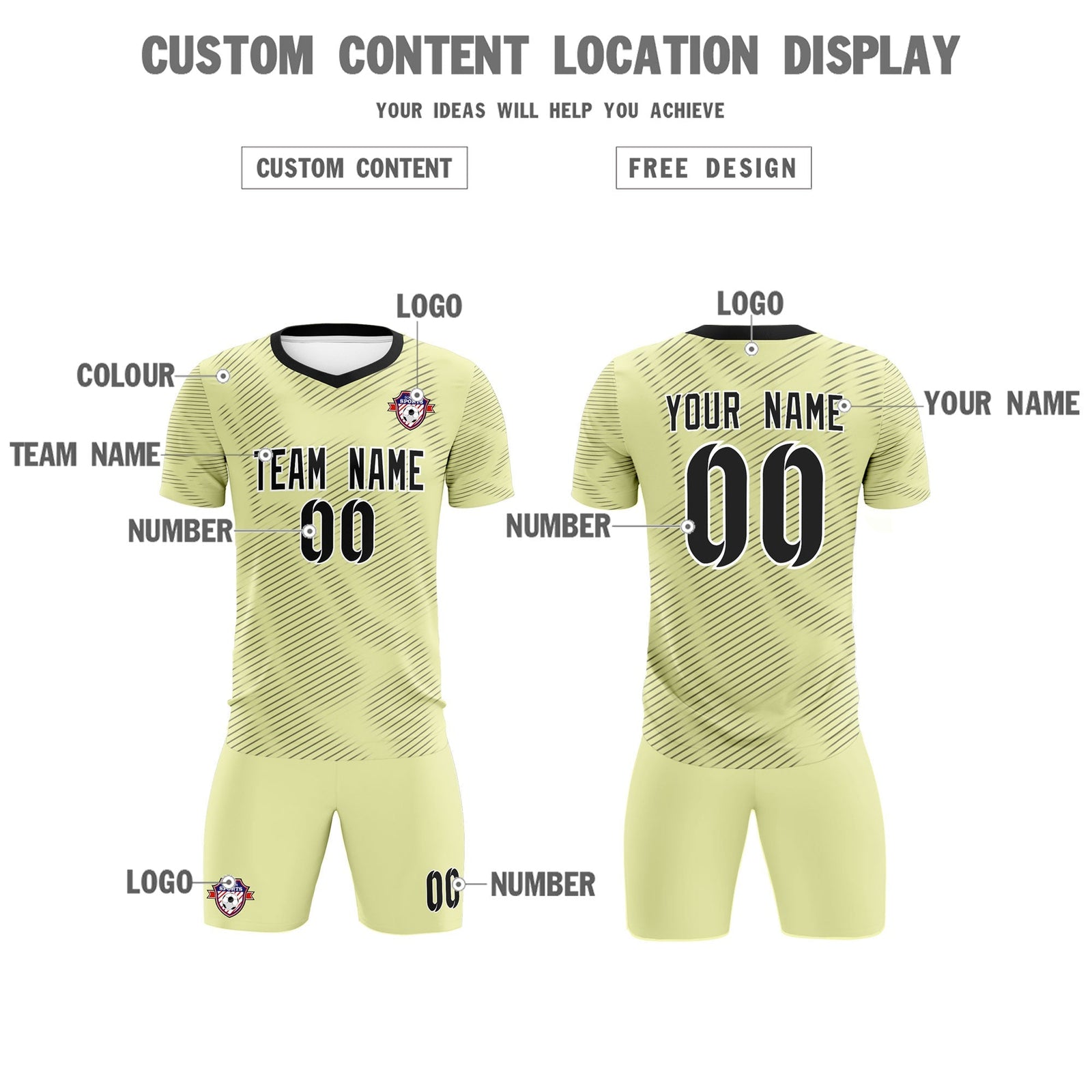 Custom Cream Black Training Uniform For Men Soccer Sets Jersey
