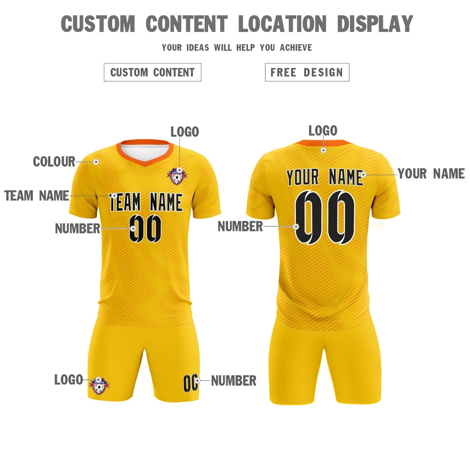 Custom Yellow Orange Training Uniform For Men Soccer Sets Jersey