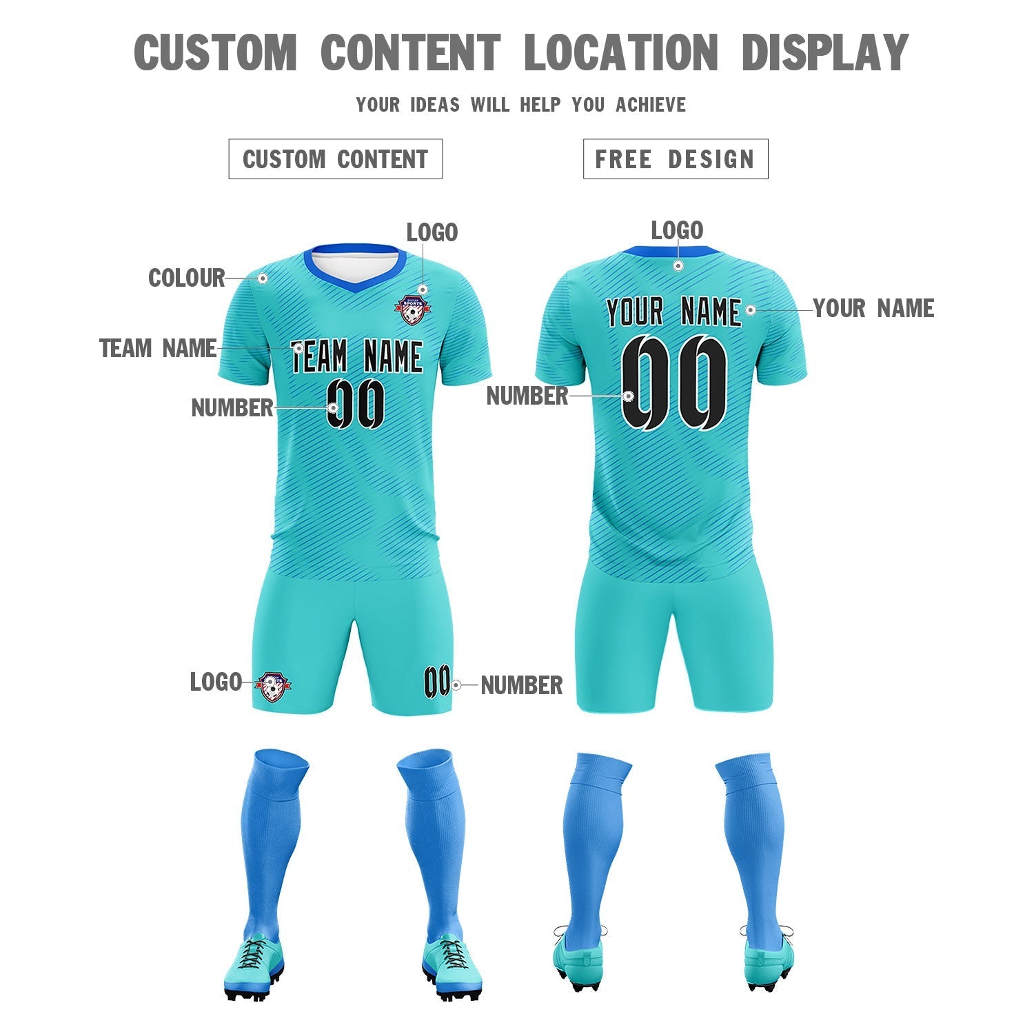 Custom Sky Blue Powder Blue Training Uniform For Men Soccer Sets Jersey