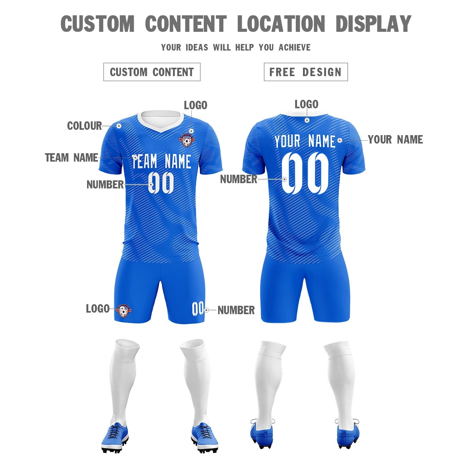 Custom Royal White Training Uniform For Men Soccer Sets Jersey
