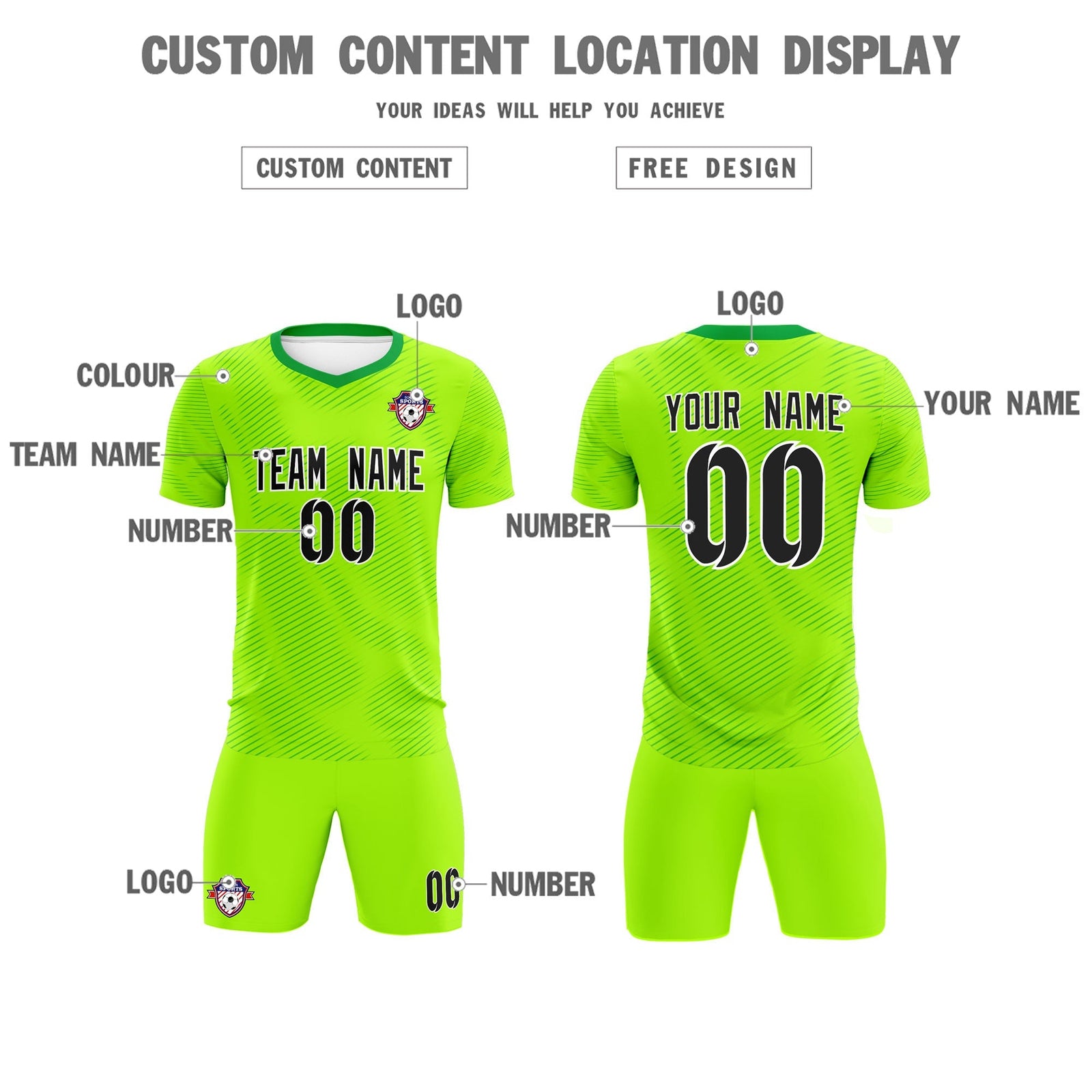 Custom Neon Green Kelly Green Training Uniform For Men Soccer Sets Jersey