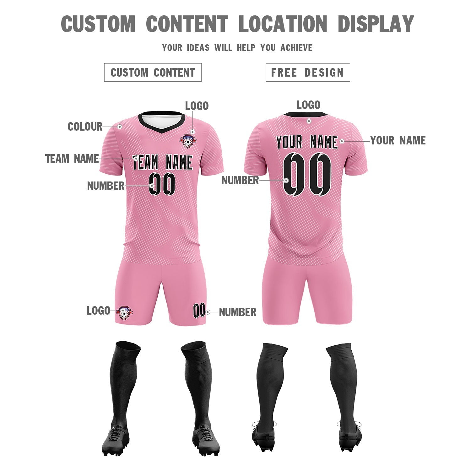 Custom Light Pink White Training Uniform For Men Soccer Sets Jersey