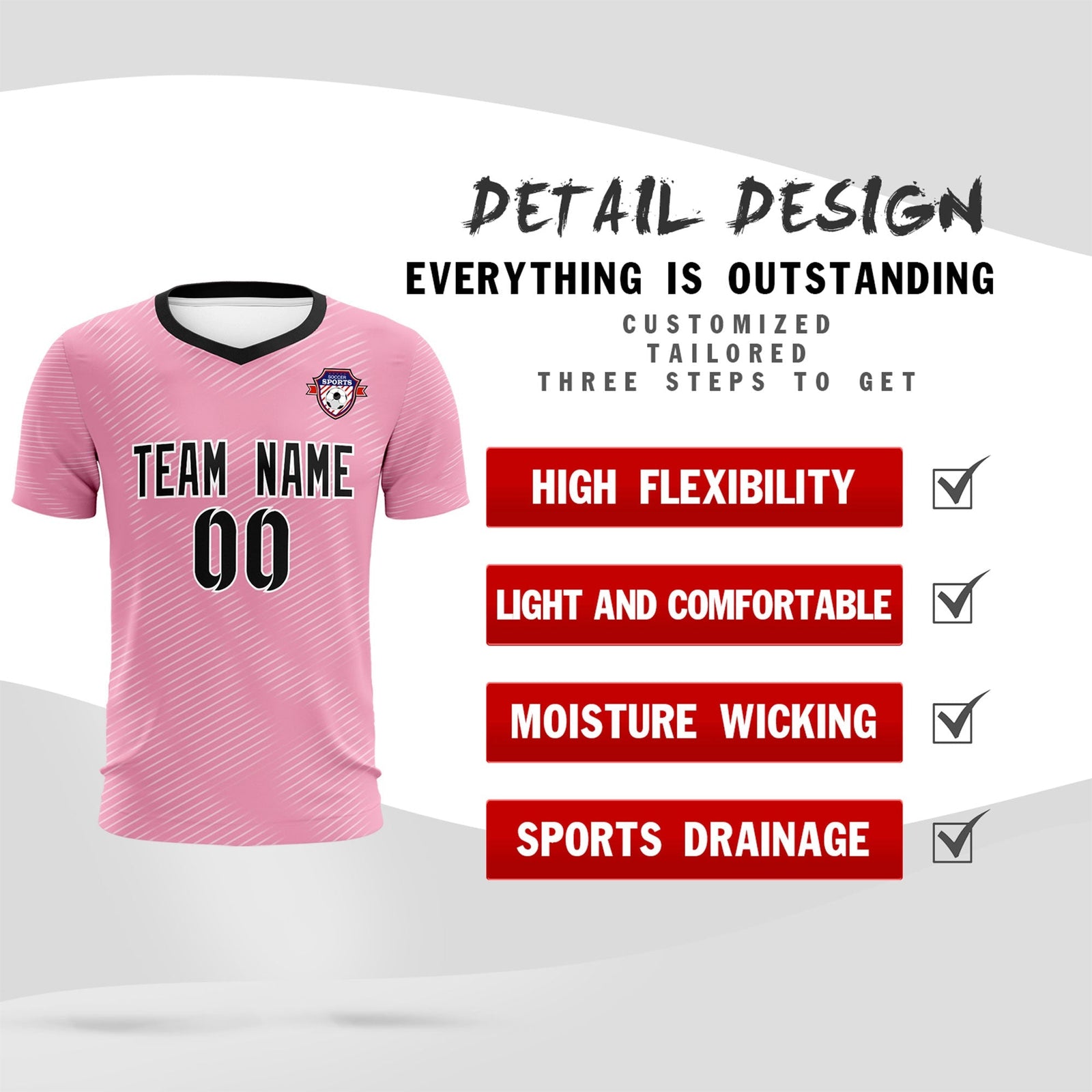 Custom Light Pink White Training Uniform For Men Soccer Sets Jersey