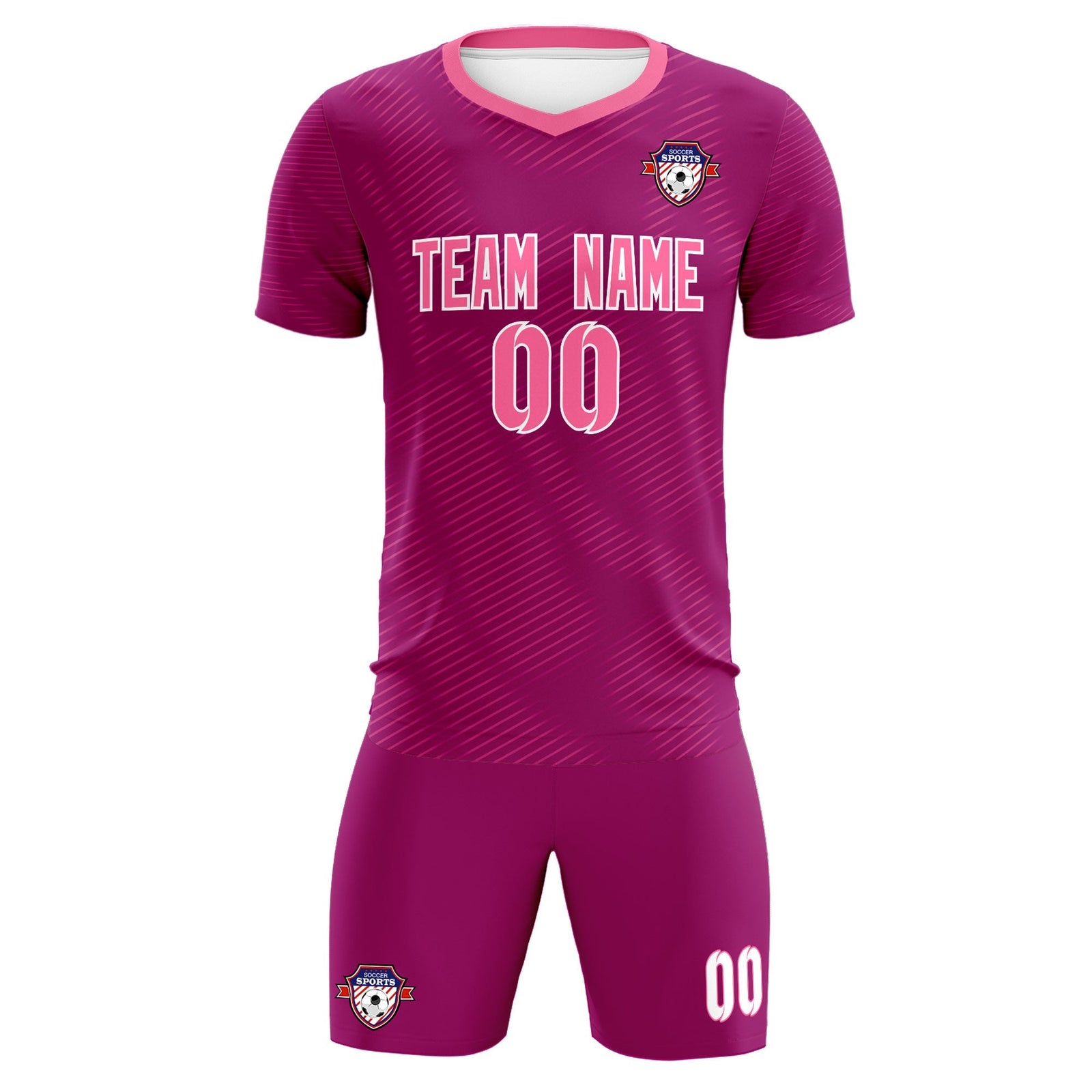 Custom Rose Red Pink Training Uniform For Men Soccer Sets Jersey