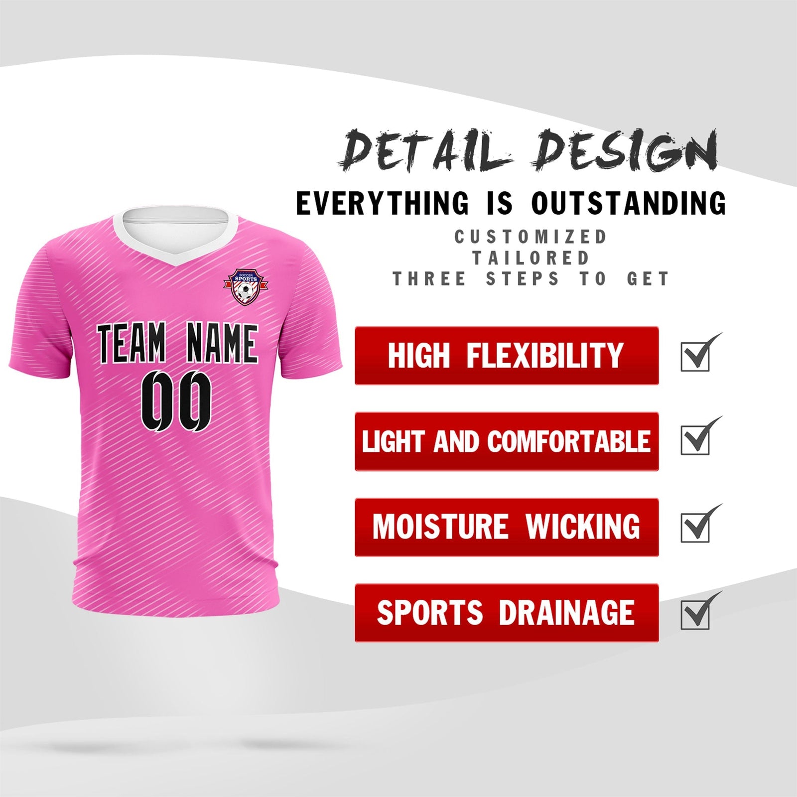 Custom Pink White Training Uniform For Men Soccer Sets Jersey