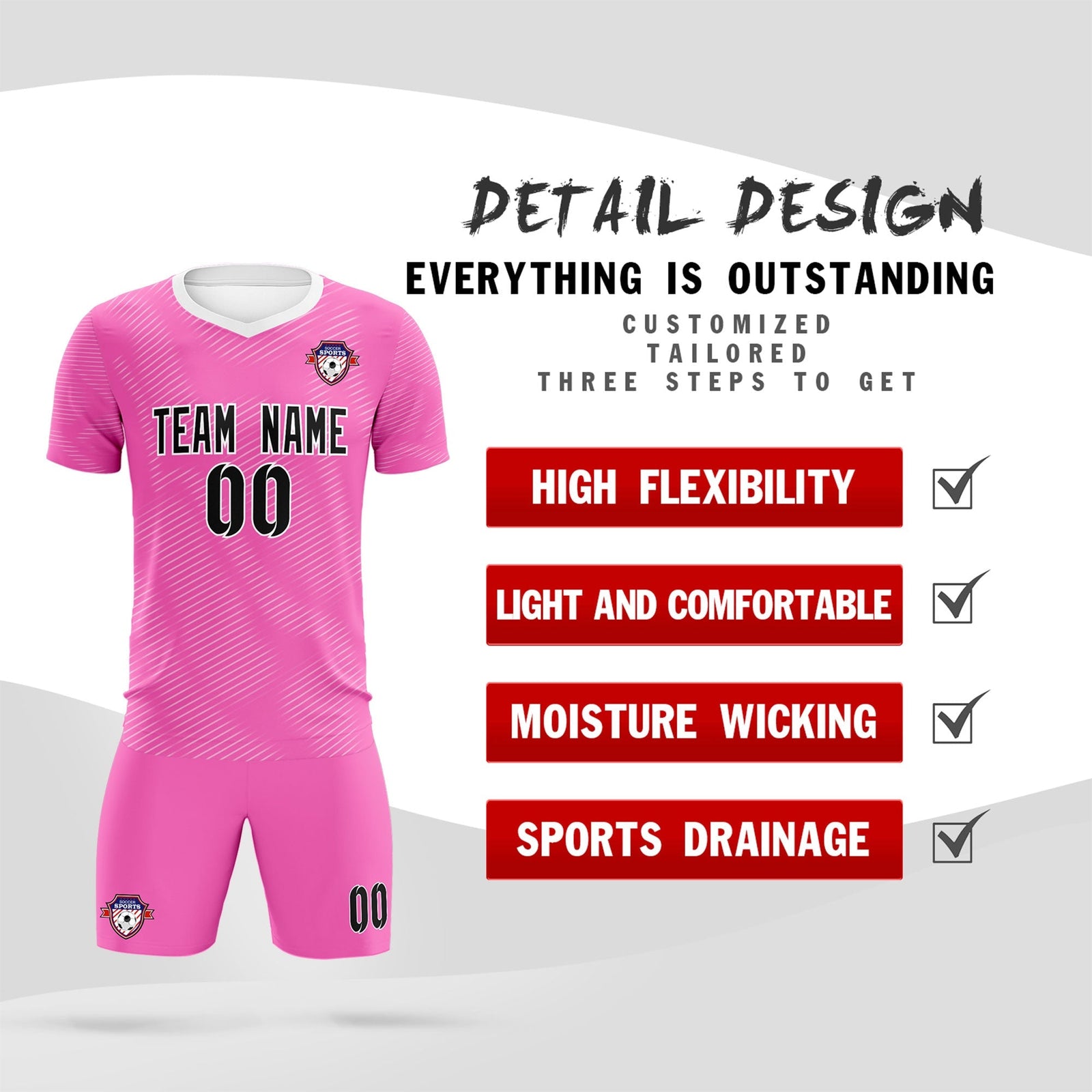 Custom Pink White Training Uniform For Men Soccer Sets Jersey