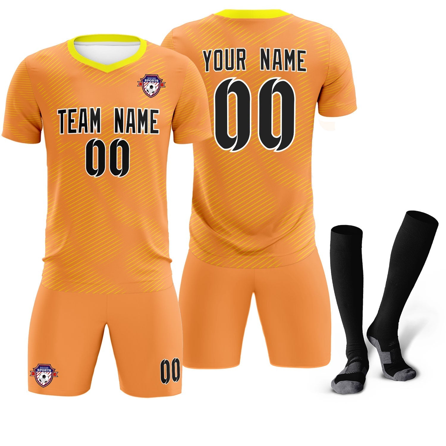 Custom Light Orange Gold Training Uniform For Men Soccer Sets Jersey