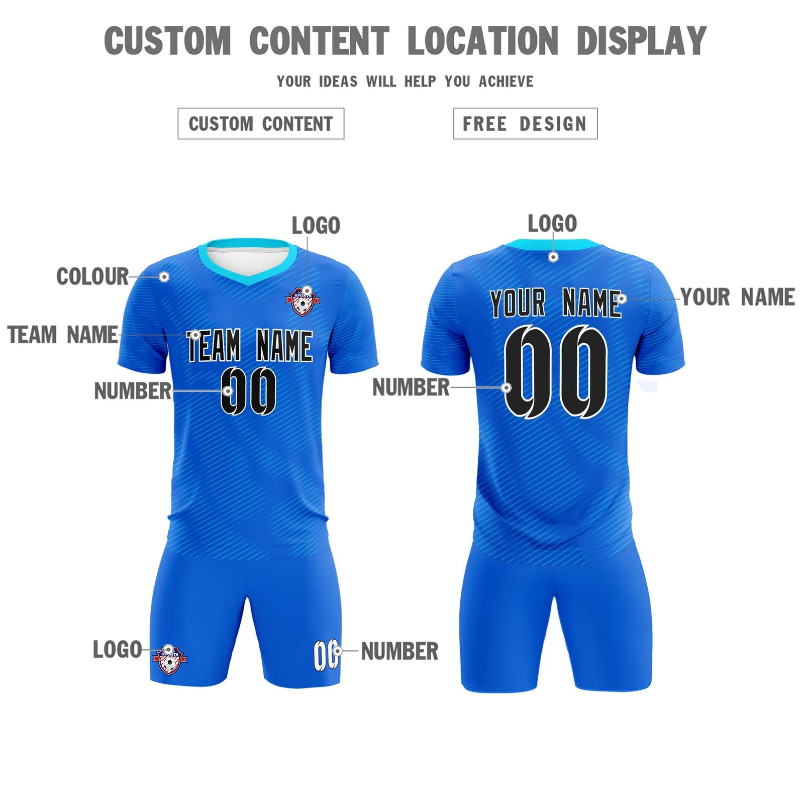 Custom Royal Powder Blue Training Uniform For Men Soccer Sets Jersey