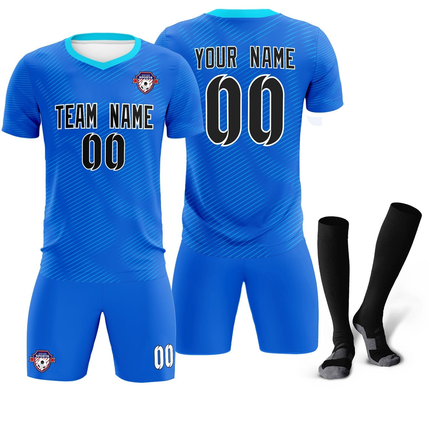 Custom Royal Powder Blue Training Uniform For Men Soccer Sets Jersey
