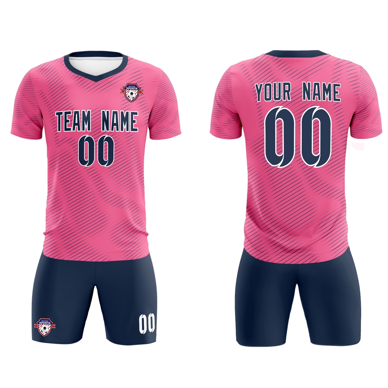 Custom Pink Navy Training Uniform For Men Soccer Sets Jersey