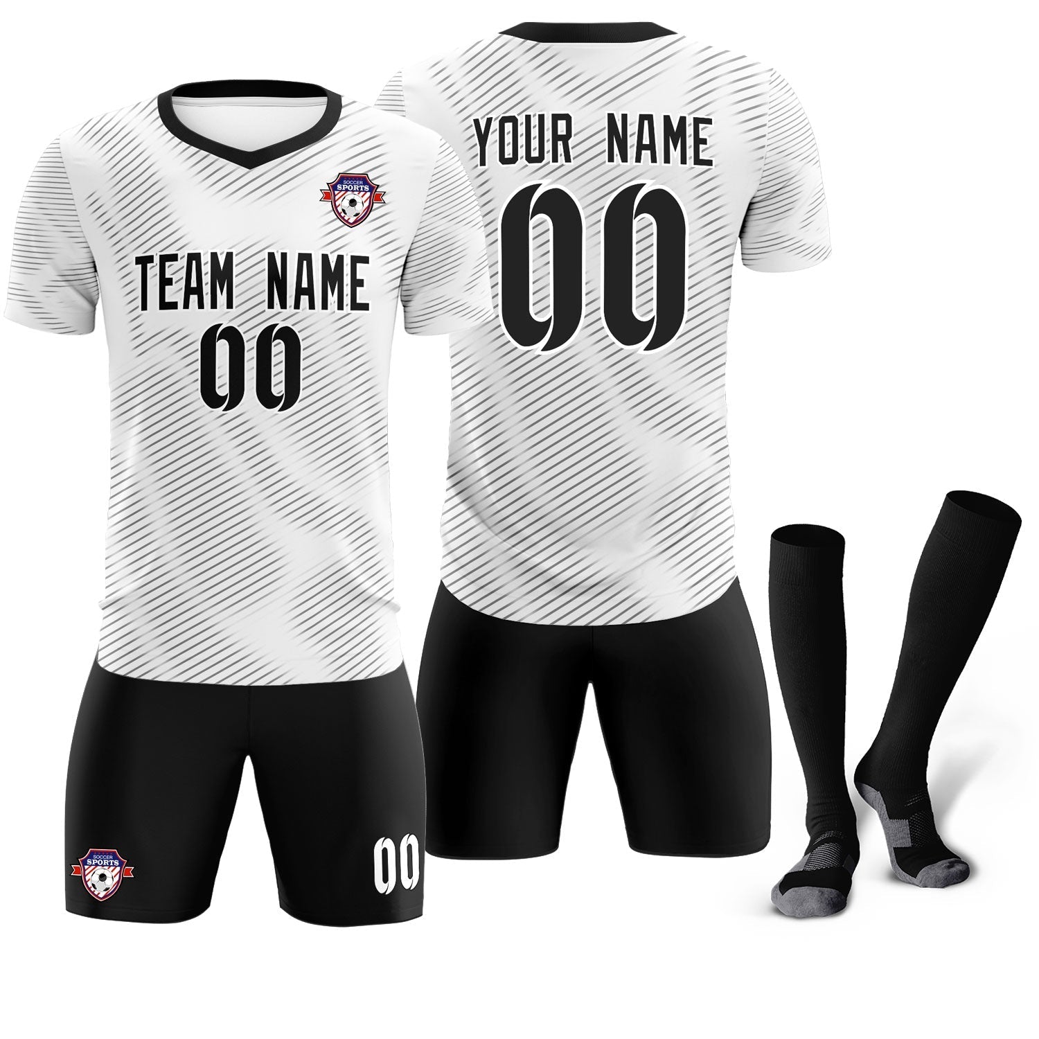 Custom White Black Training Uniform For Men Soccer Sets Jersey