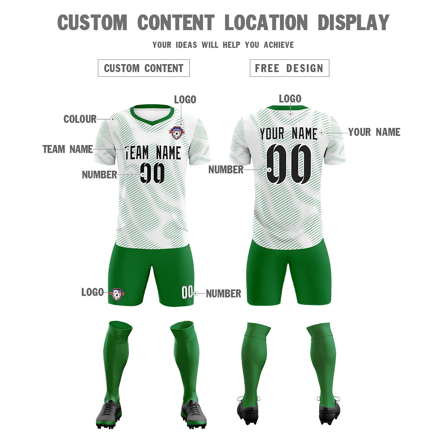 Custom White Kelly Green Training Uniform For Men Soccer Sets Jersey
