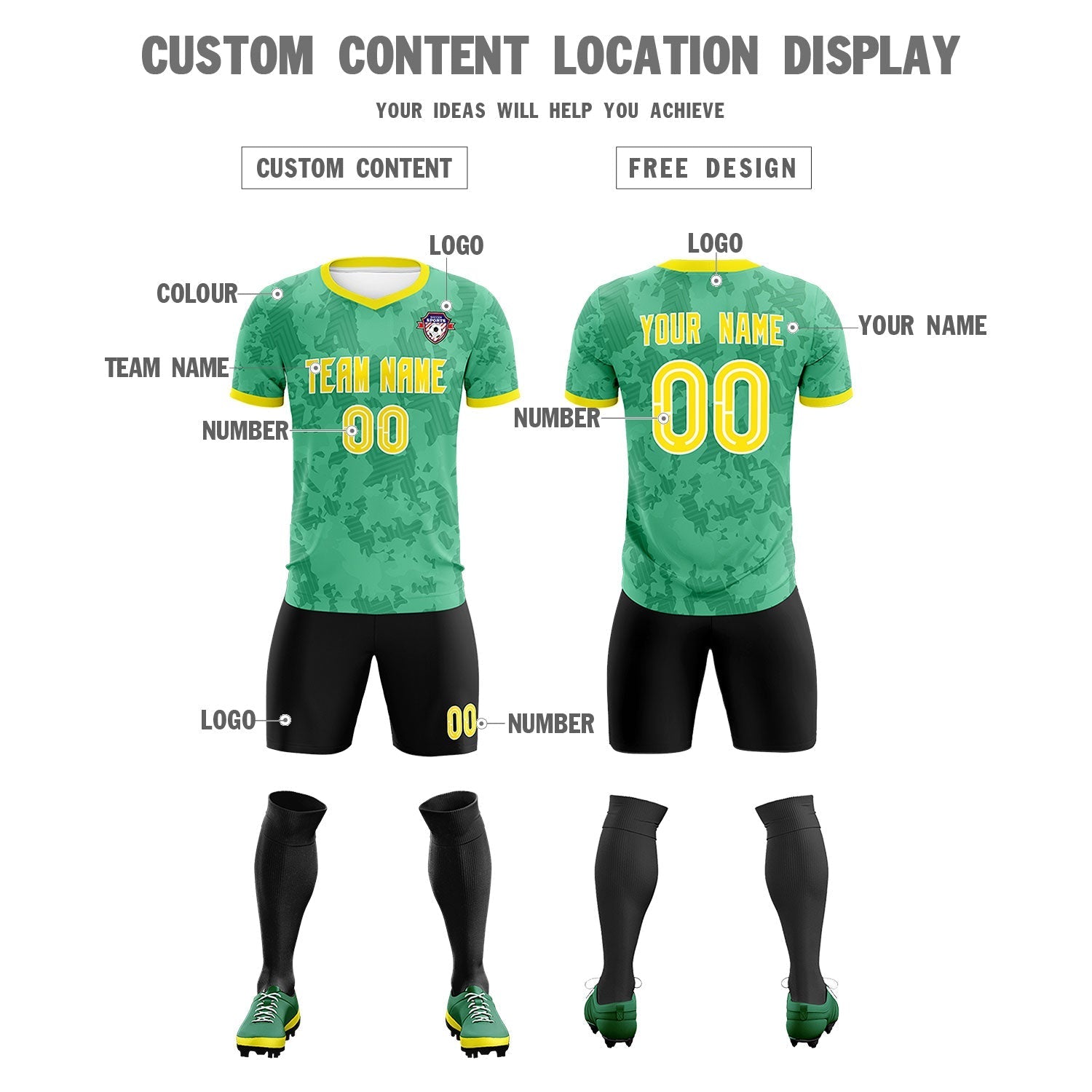 Custom Green Camo sports Soccer Tops/Sets Jersey