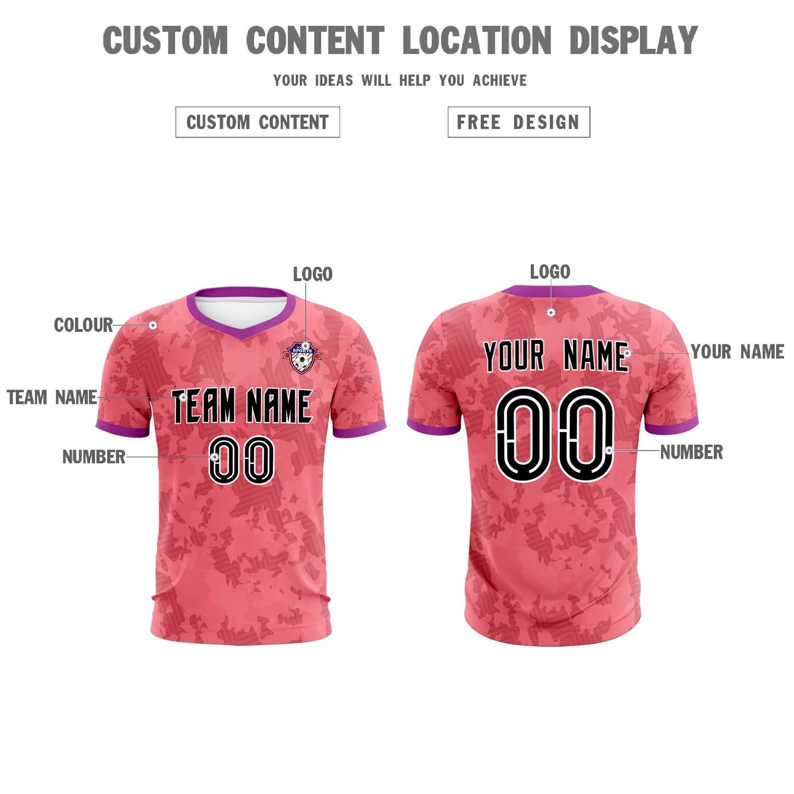 Custom Light Red Camo sports Soccer Tops/Sets Jersey